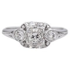 Vintage Granat 18k White Gold 0.45tcw Diamond Engagement Ring