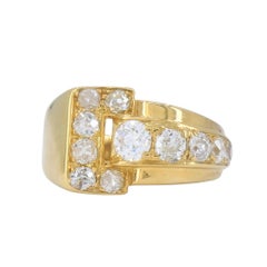 Vintage GRANAT 18k Yellow Gold Diamond Buckle Ring, 1950s
