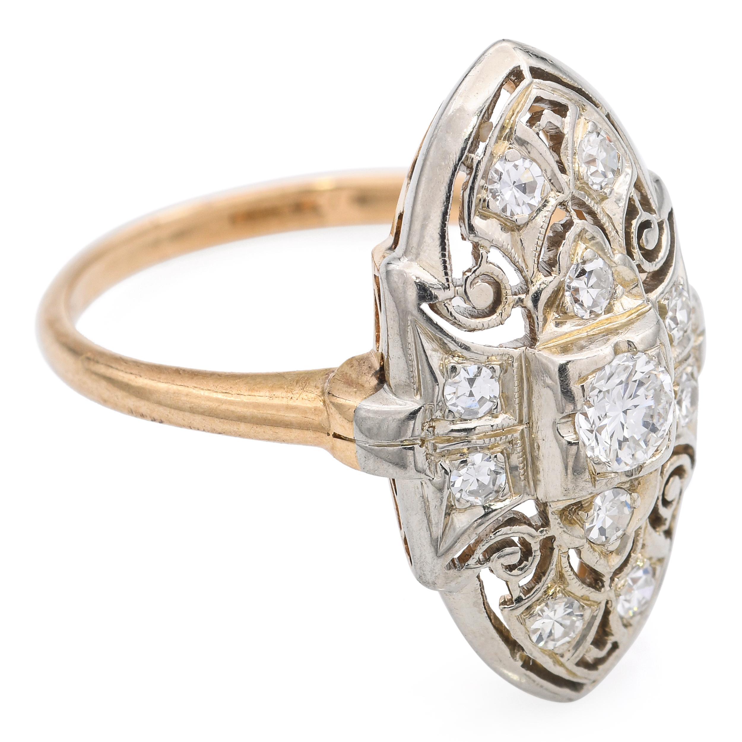 Vintage Granat Bros 14k Yellow and 18k White Gold Diamond Dinner Ring For Sale 1
