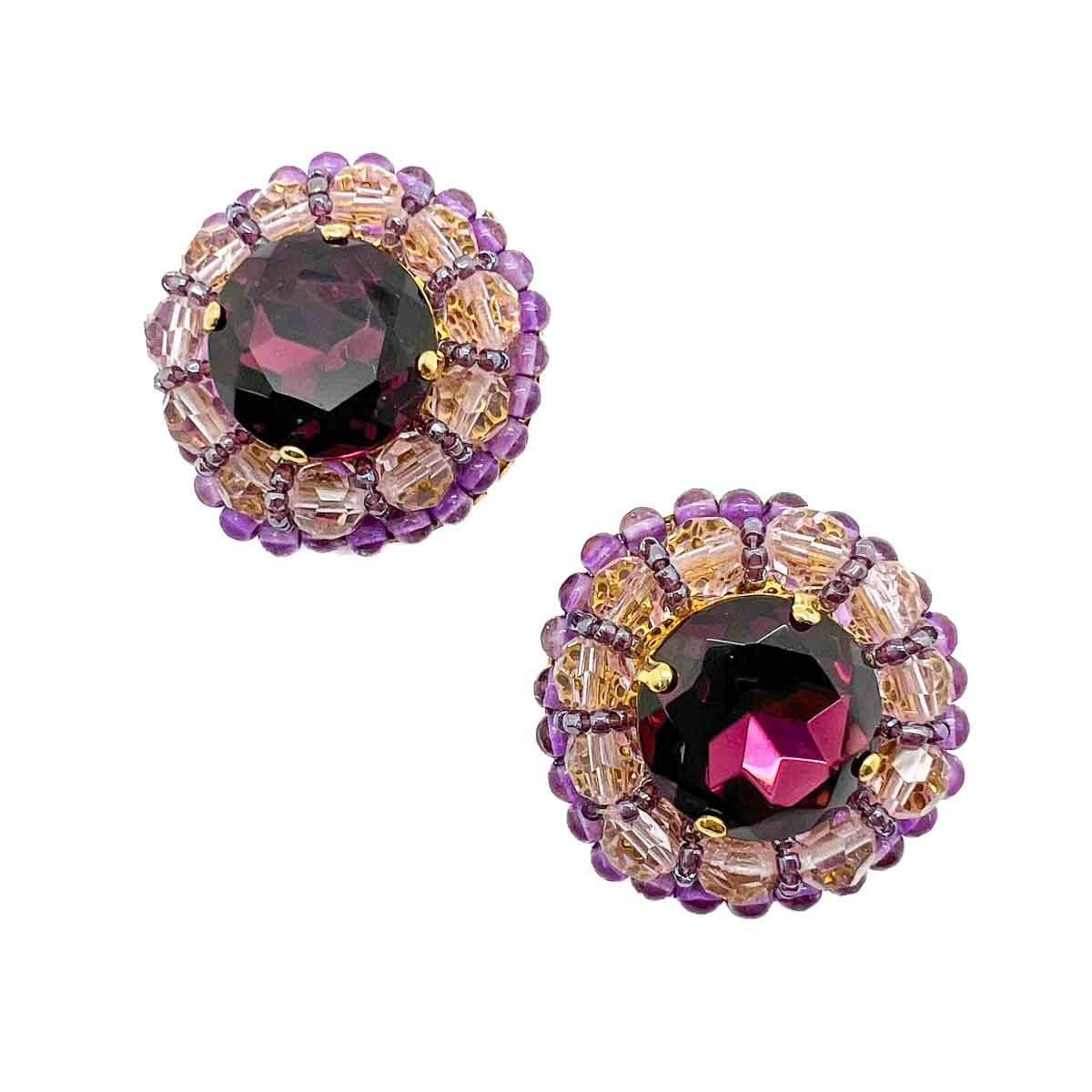 Vintage Grand Amethyst Crystal Galleried Earrings 1960s In Good Condition For Sale In Wilmslow, GB