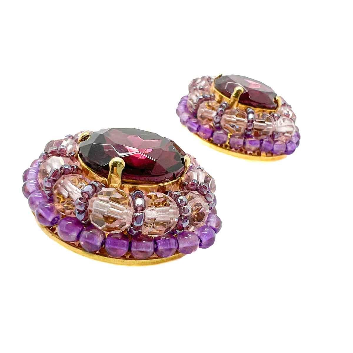 Boucles d'oreilles Galleried Vintage Grand Amethyst Crystal 1960s Pour femmes en vente
