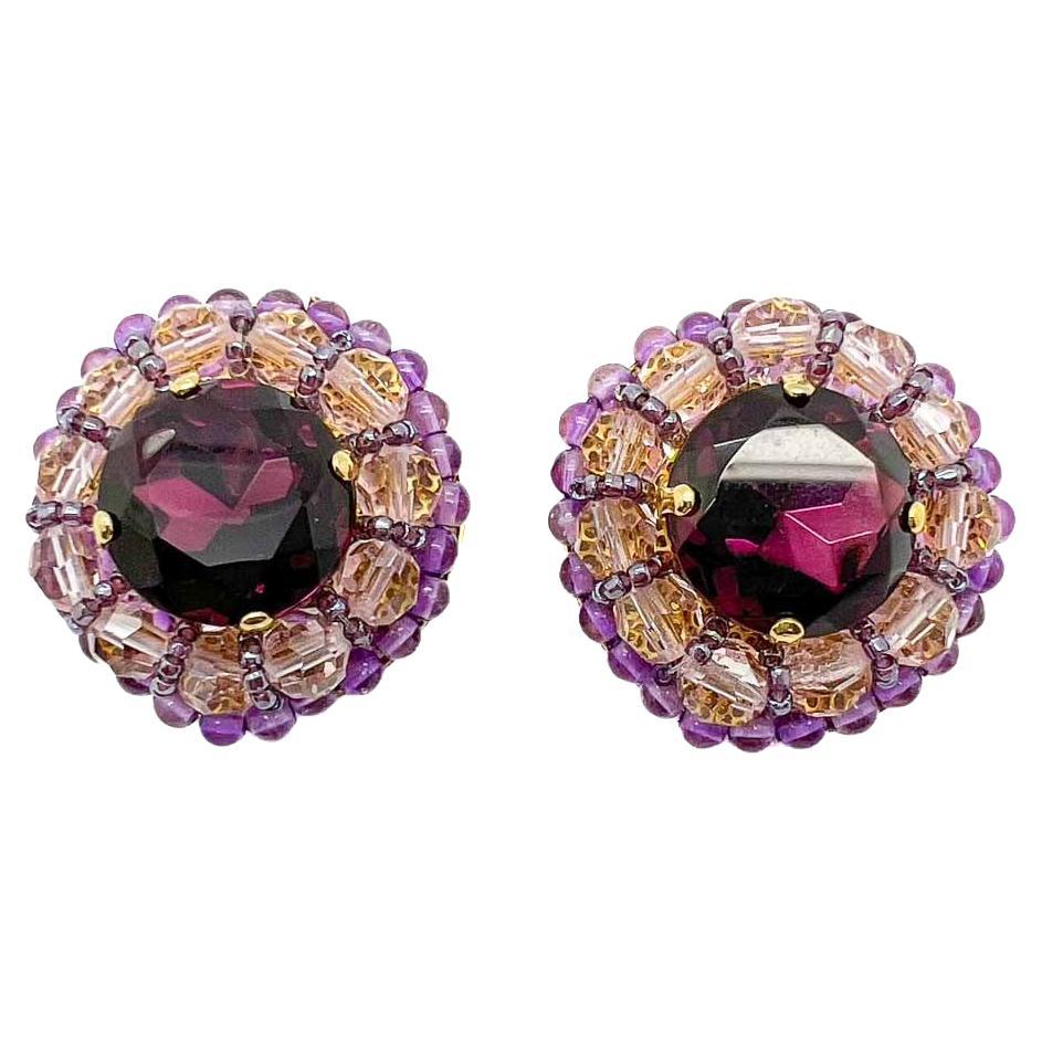 Boucles d'oreilles Galleried Vintage Grand Amethyst Crystal 1960s