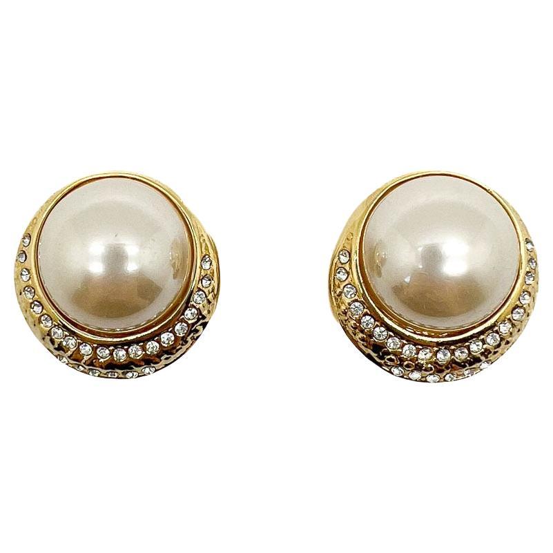 Vintage Grand Pearl Crescent Earrings 1980s For Sale