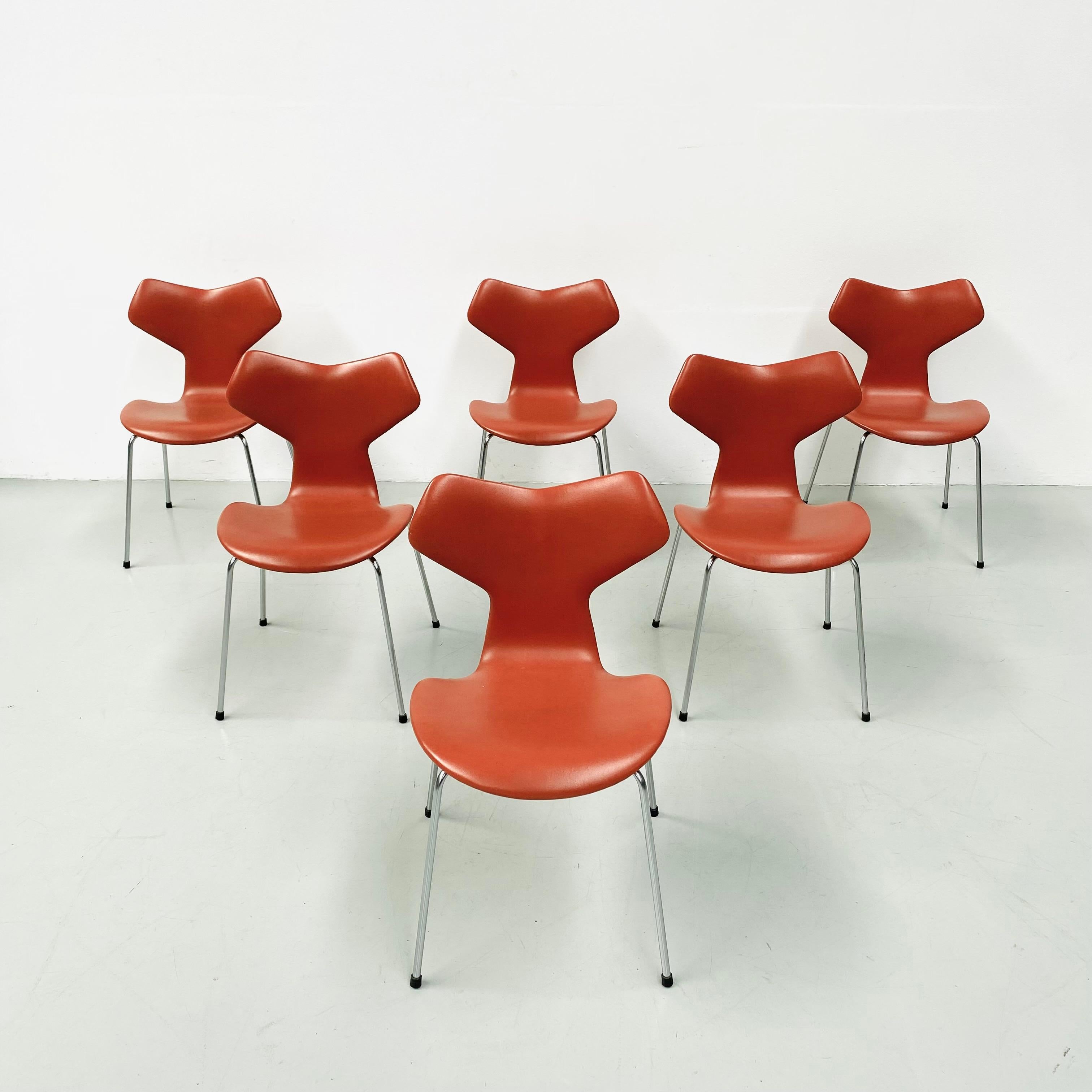 These 6 Grand Prix chairs are designed in the fifties by Arne Jakobson for the Danish company Fritz Hansen.
 The Grand Prix chair was designed in 1955 and introduced at the Designers’ Spring Exhibition at the Danish Museum of Art & Design in 1957.