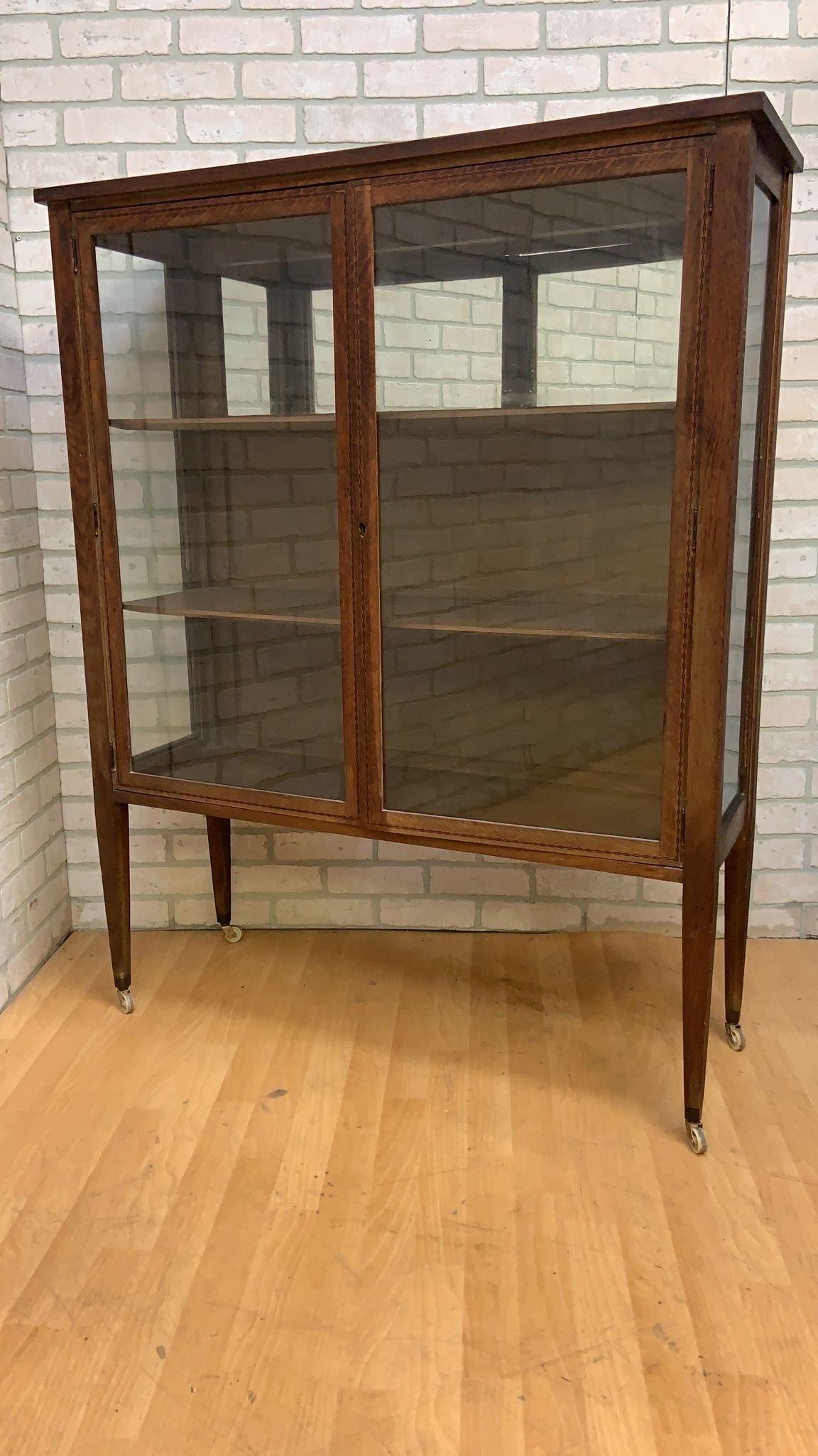 Oak Vintage Grand Rapids Bookcase and Chair Co. Glass Front Display Cabinet on Legs