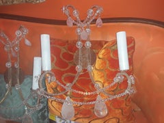 Vintage Grand Scale Pair Pink Quartz/ Rock Crystal Wall Sconces by Dennis & Leen