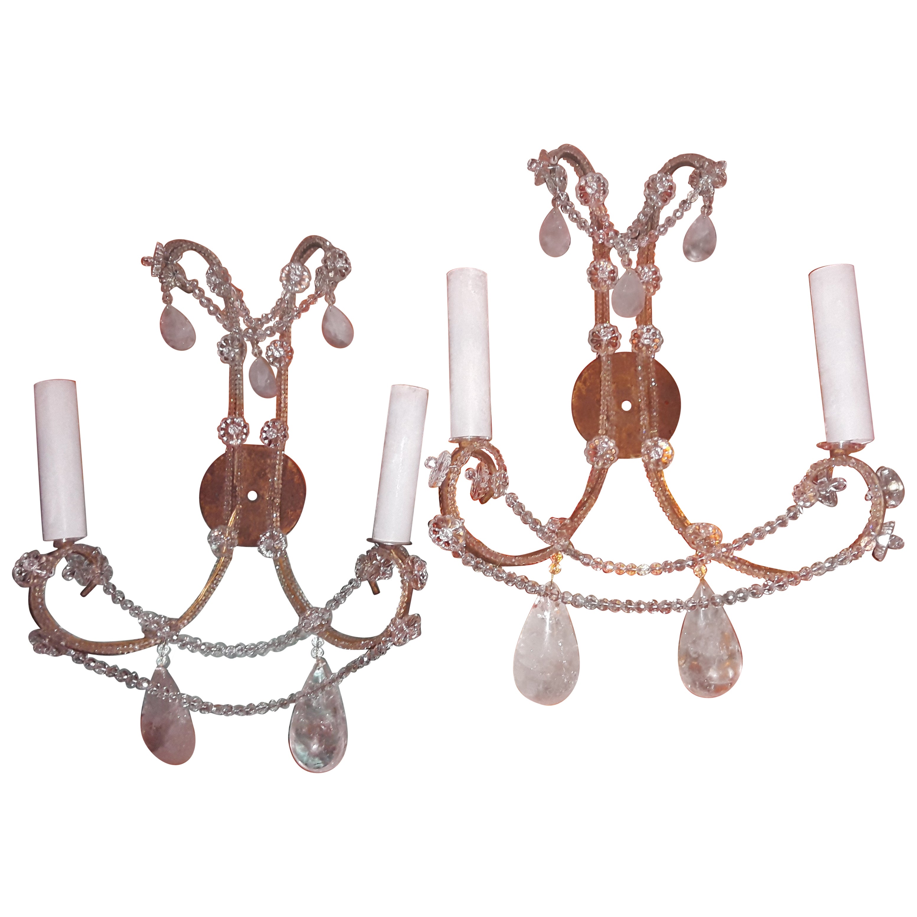 Pareja de apliques vintage de cuarzo rosa y cristal de roca de Dennis & Leen