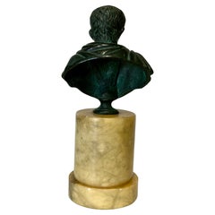 Vintage Grand Tour Bronze Bust of Emperor Caesar Augustus on Sienna Marble