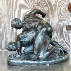 Vintage Grand Tour Glazed Terracotta Wrestlers