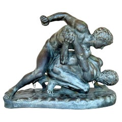 Vintage Grand Tour Glazed Terracotta Wrestlers
