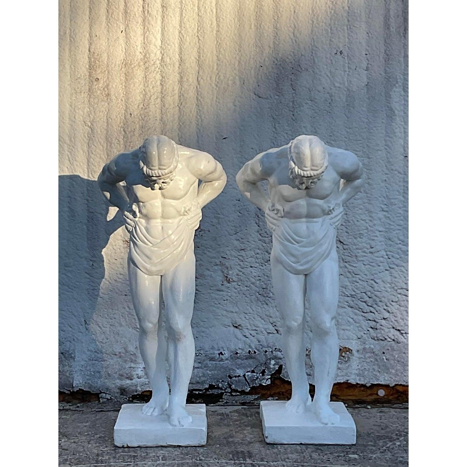 Vintage Grand Tour Painted Concrete Hercules Pedestal- a Pair For Sale 3