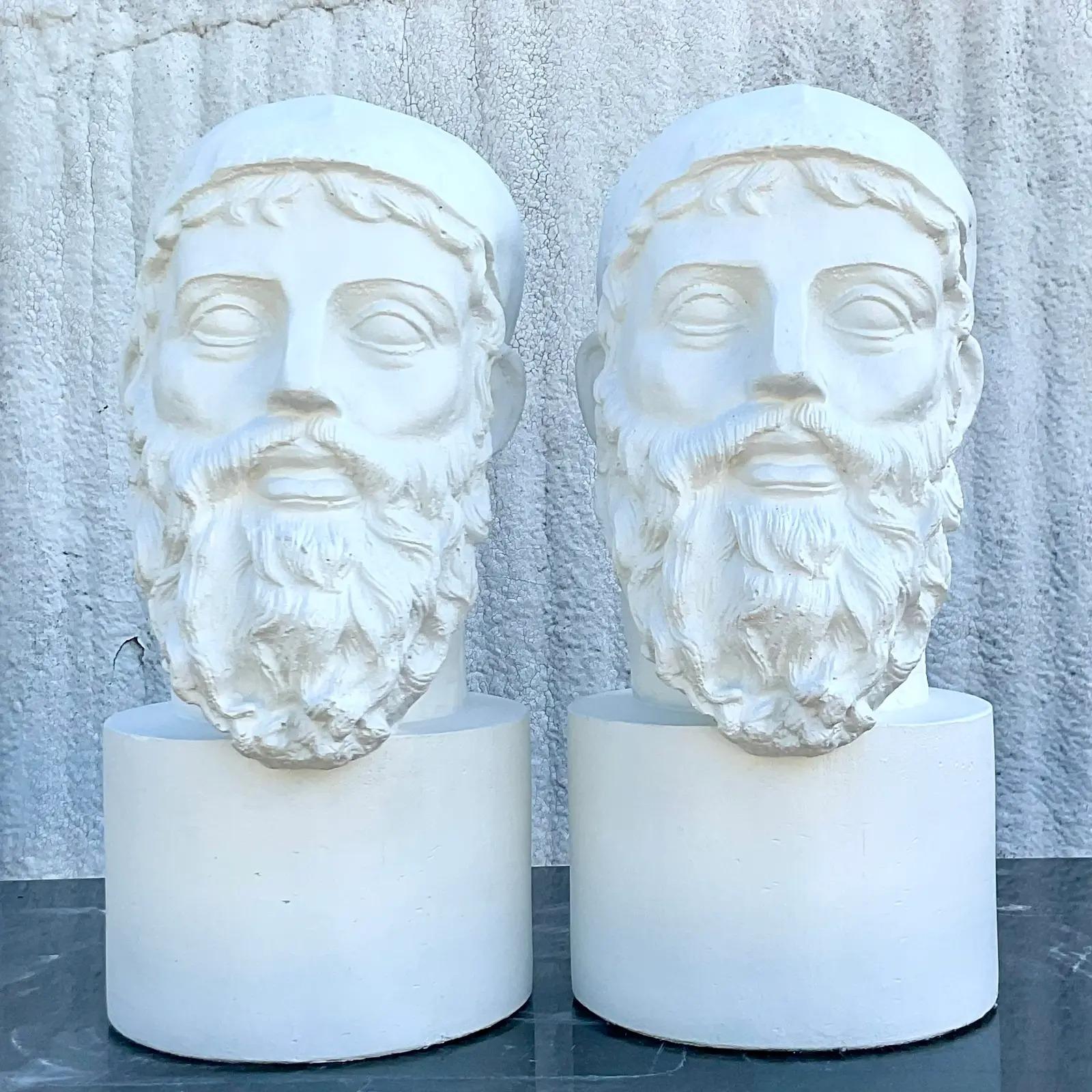 20th Century Vintage Grand Tour Plaster Bust of Man - a Pair For Sale