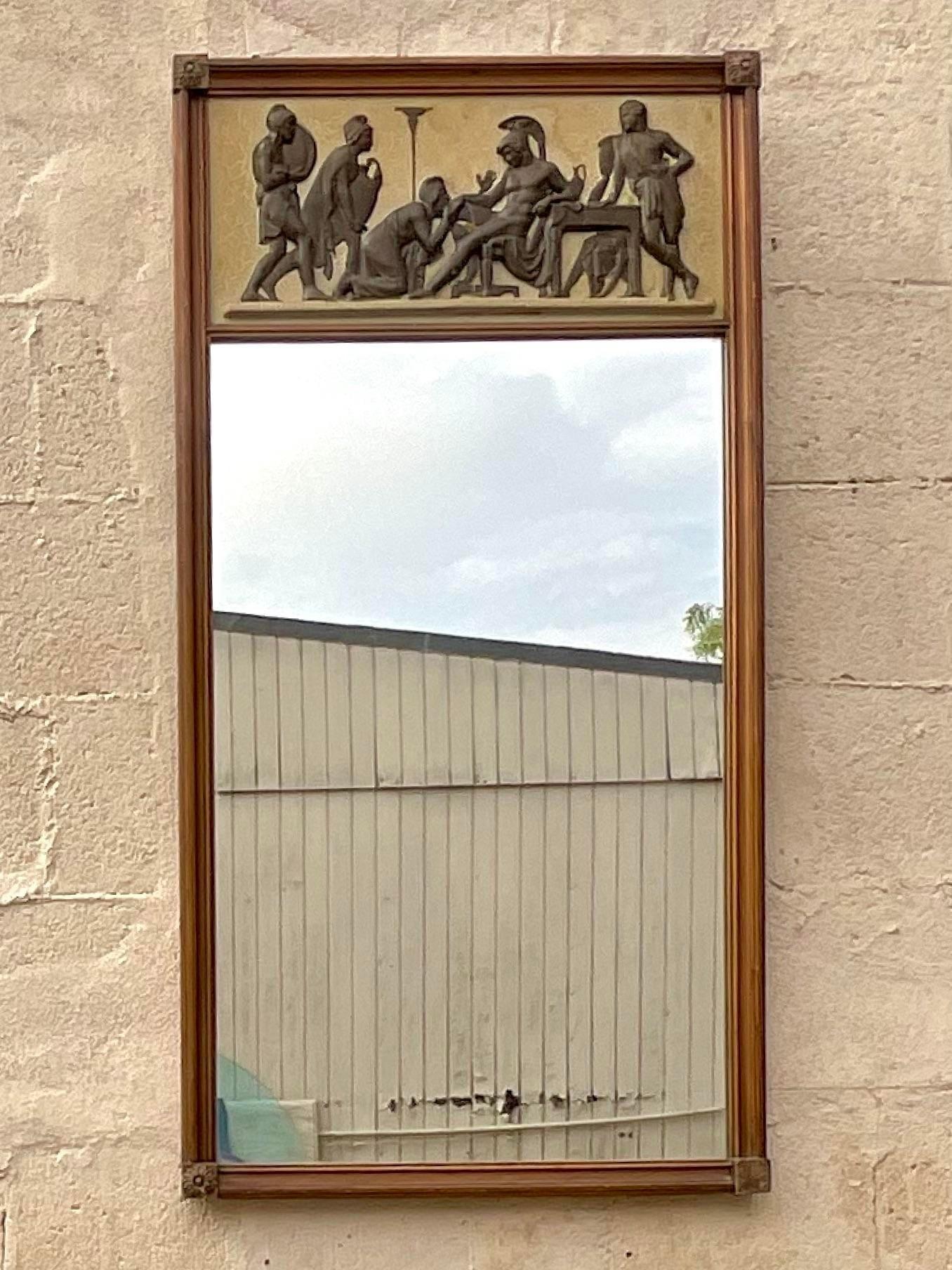 Journey through history with our Vintage Grand Tour Relief Mirror. American-crafted with intricate relief detailing, this mirror captures the essence of the grand tour era, blending classic design with artistic craftsmanship for a timeless and
