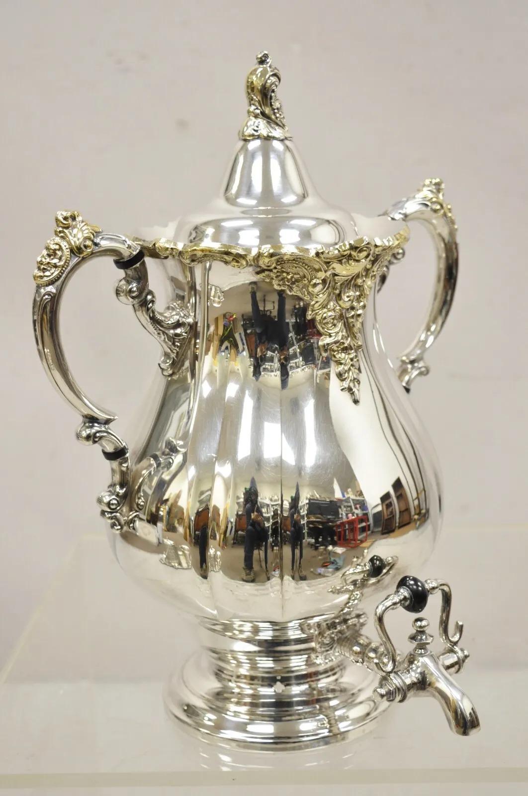 Vintage Grande Baroque by Wallace English Victorian Silver Plated  Samovar. Circa Mid to Late 20th Century. Measurements: 15