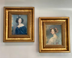 Vintage "Grandes Dames" Portraits, Gilded Frames, Elegant Wall Decor, Paired