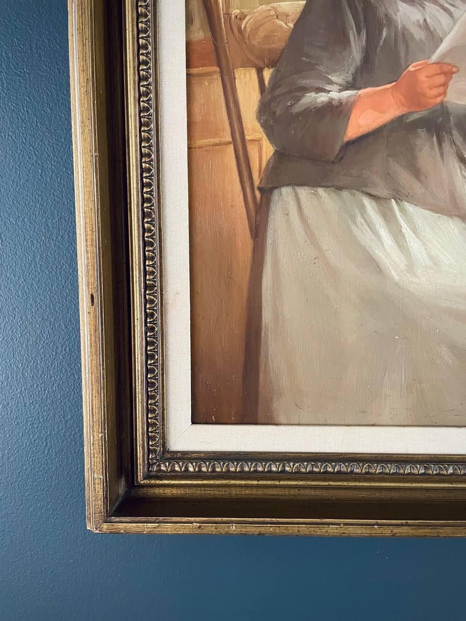Cuadro al óleo de la abuela vintage con marco de madera dorada Estadounidense en venta