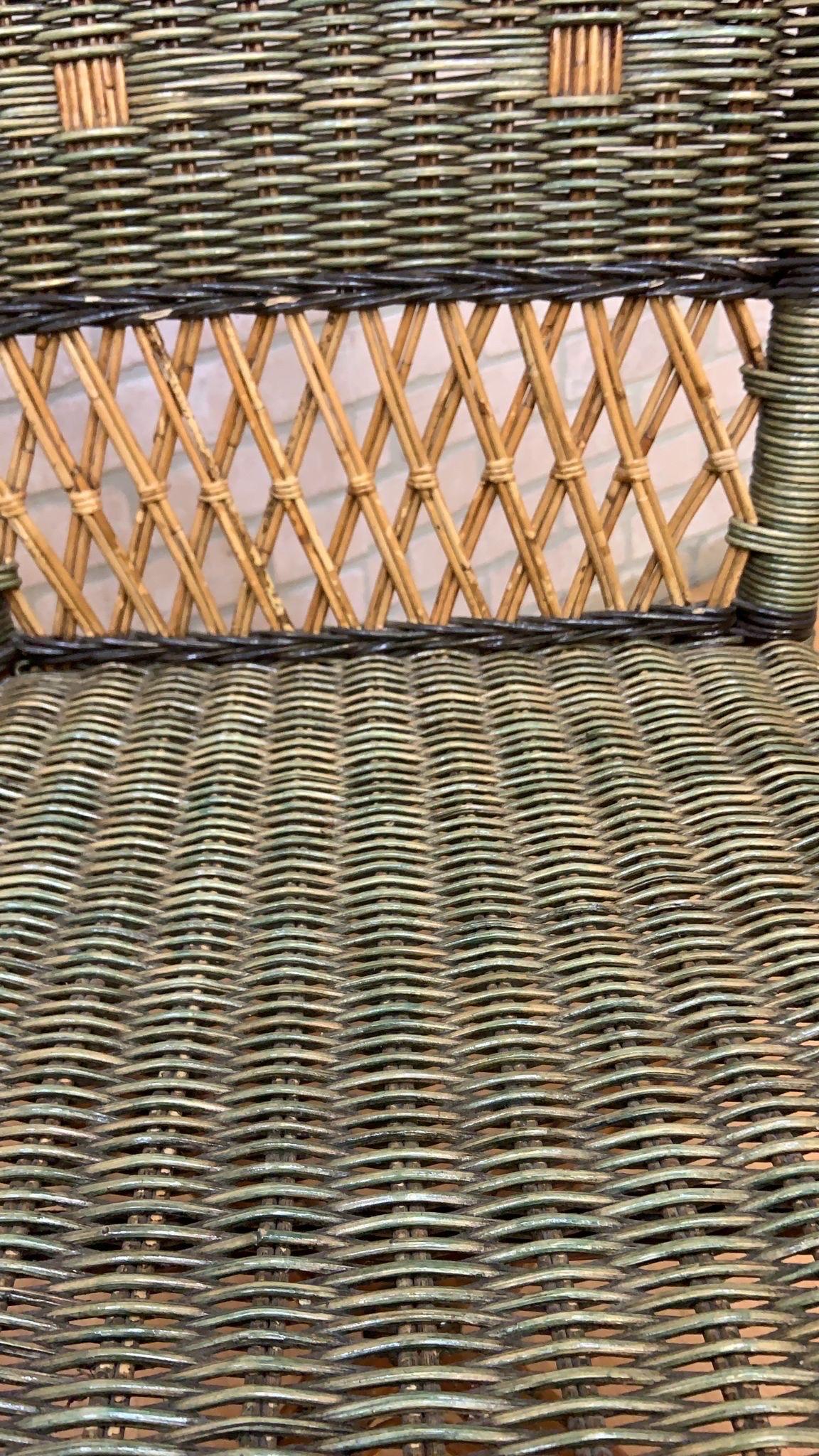 Vintage Grange Stained Rattan and Wood Dining or Patio Chairs, Set of 4 2