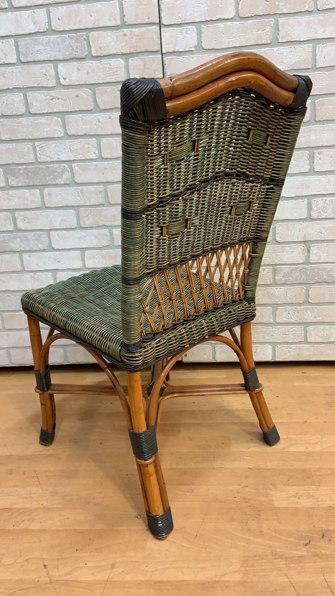 Late 20th Century Vintage Grange Stained Rattan and Wood Dining or Patio Chairs, Set of 4