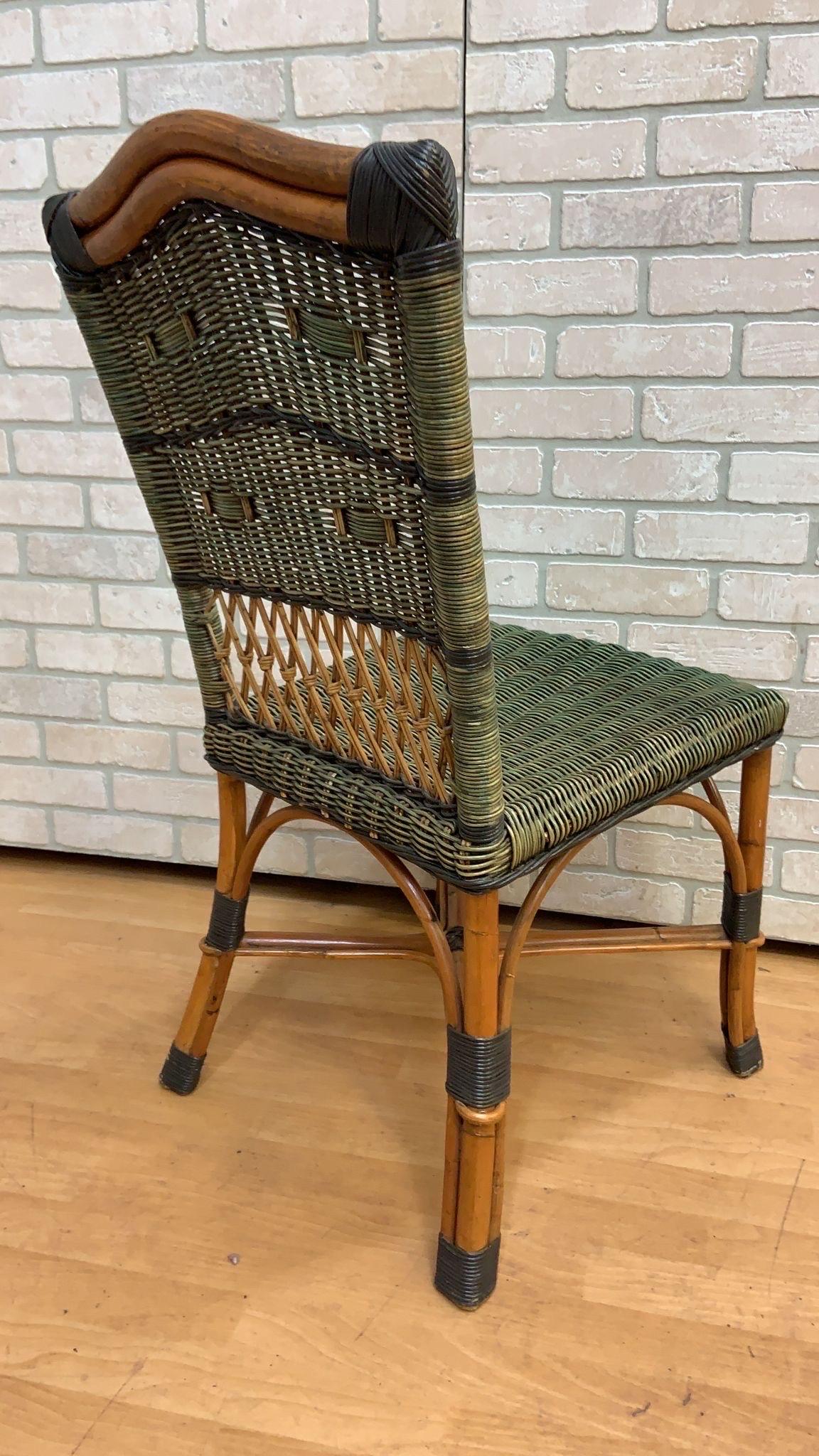 Wicker Vintage Grange Stained Rattan and Wood Dining or Patio Chairs, Set of 4
