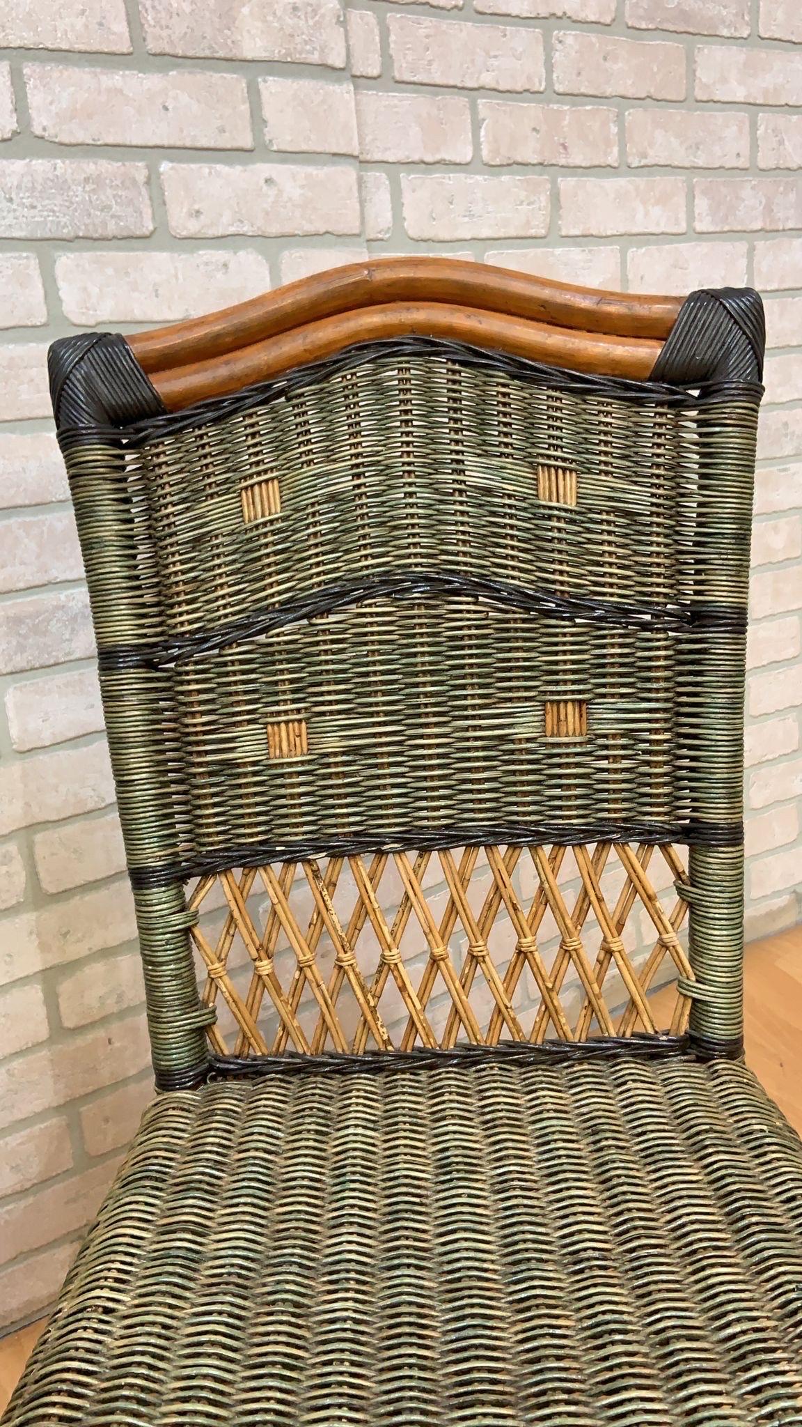 Vintage Grange Stained Rattan and Wood Dining or Patio Chairs, Set of 4 1