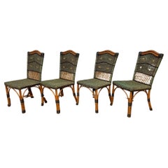 Grange gebeizte Rattan- und Holz-Ess- oder Terrassenstühle - 4er-Set