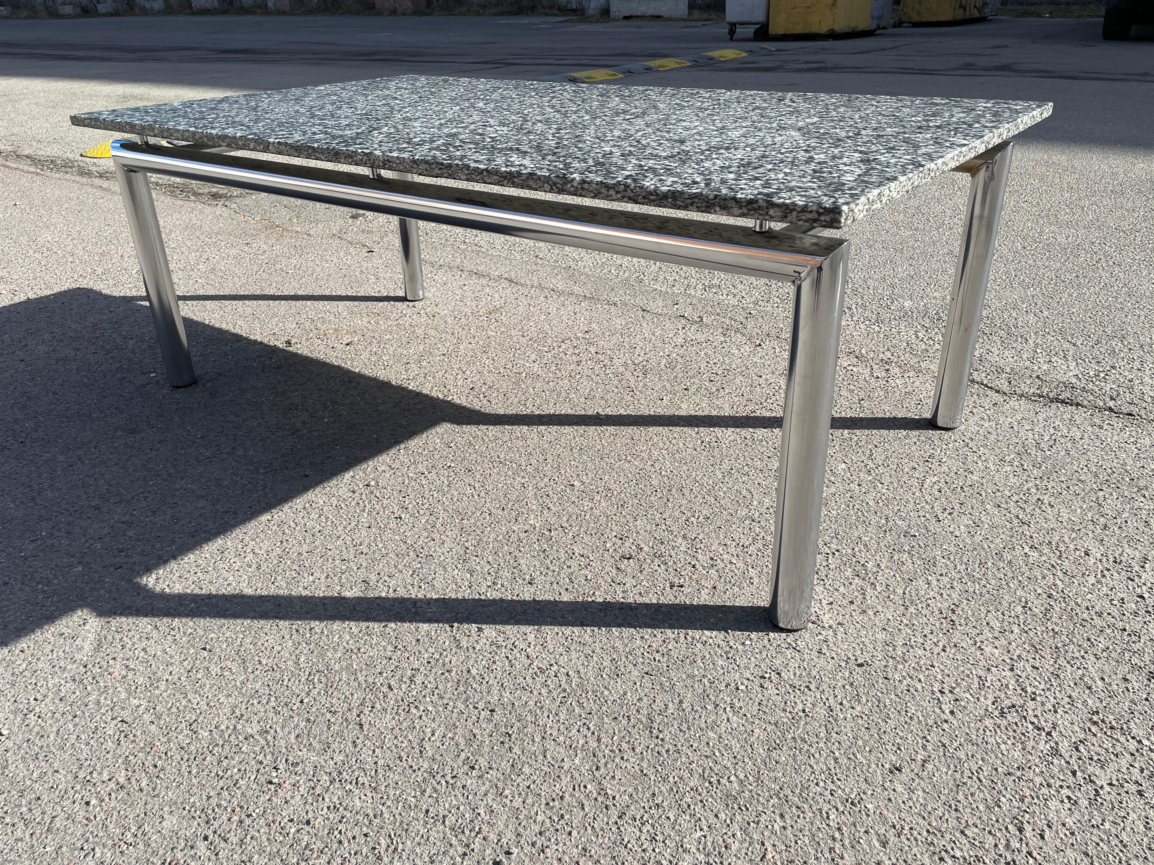 One of a kind slate table. Mid-Century Modern table in black stone marble and rosewood finish.