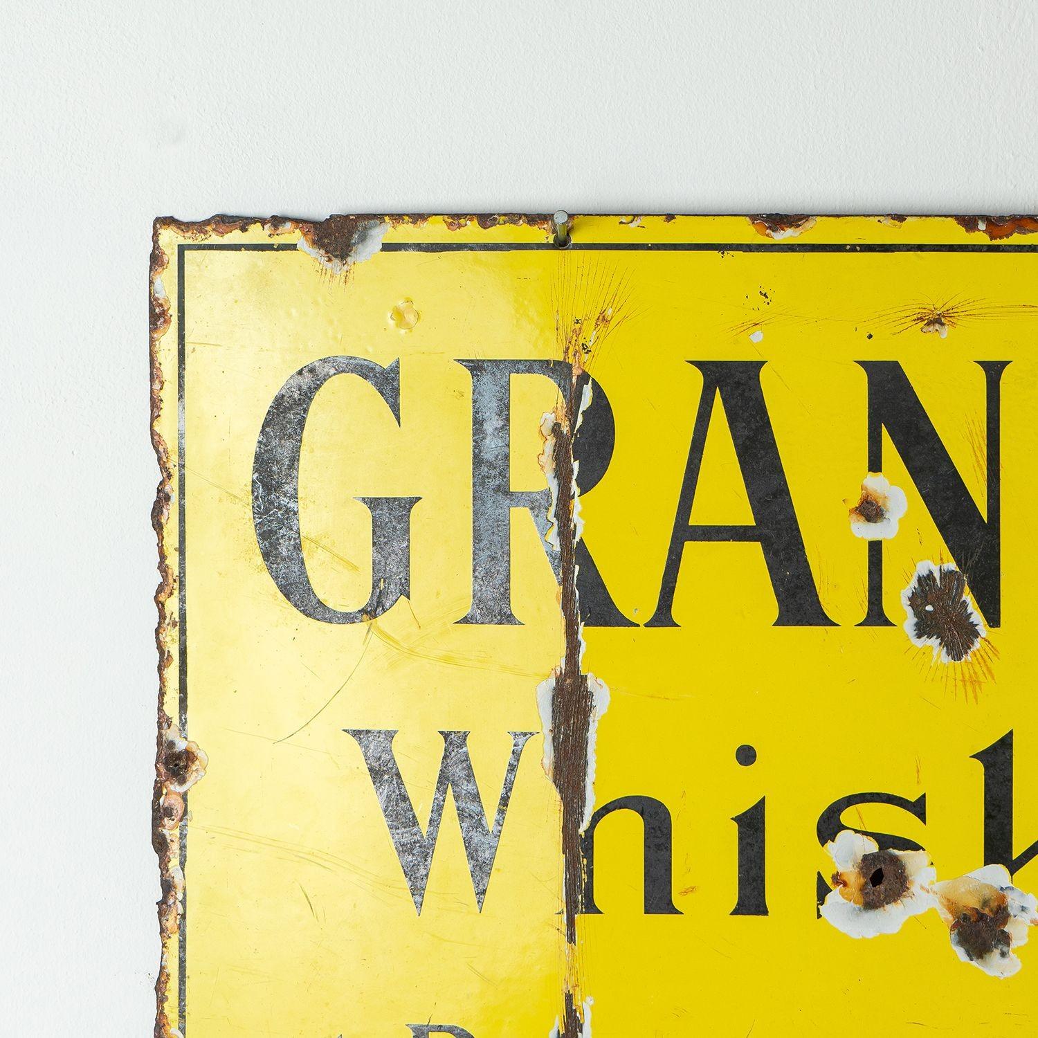 Enameled Vintage Grants Scotch Whisky Enamel Advertising Sign, Early 20th Century Whiskey For Sale