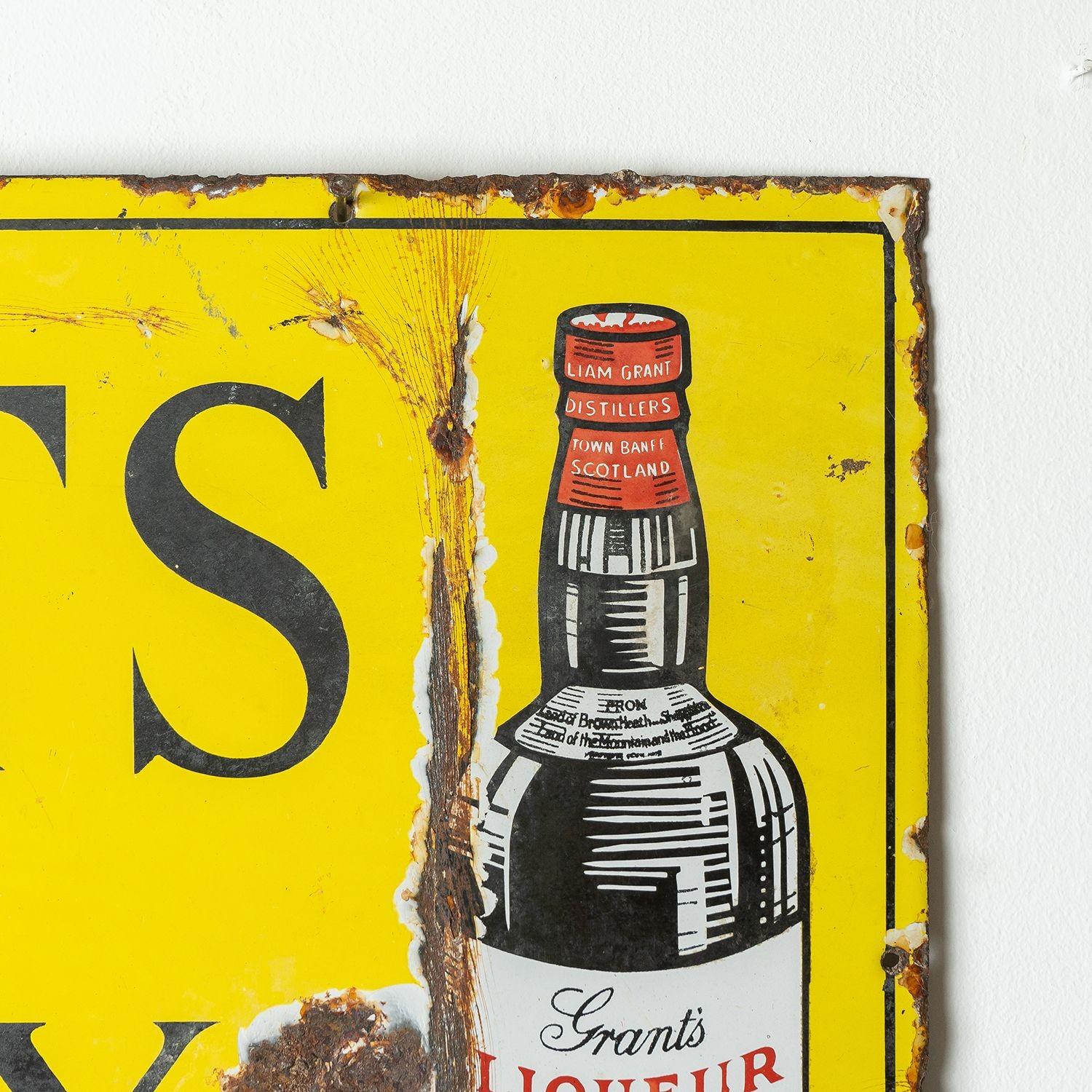 Vintage Grants Scotch Whisky Enamel Advertising Sign, Early 20th Century Whiskey In Good Condition For Sale In Bristol, GB