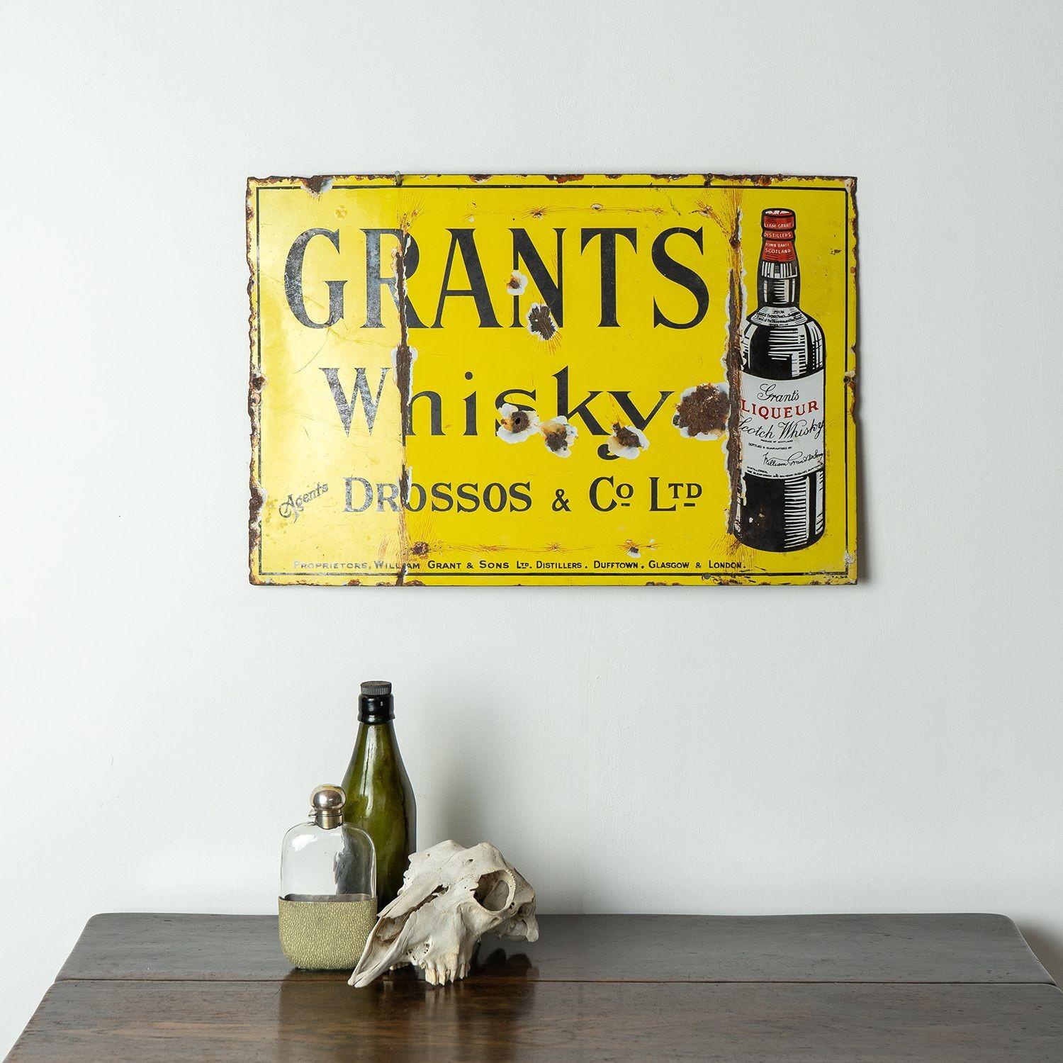 Vintage Grants Scotch Whisky Enamel Advertising Sign, Early 20th Century Whiskey For Sale 2