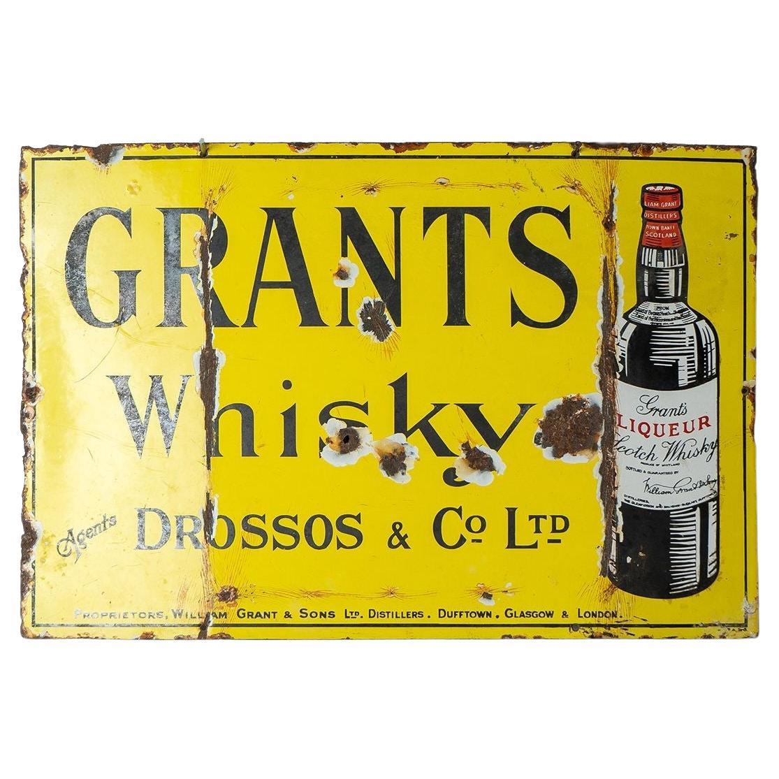 Vintage Grants Scotch Whisky Enamel Advertising Sign, Early 20th Century Whiskey