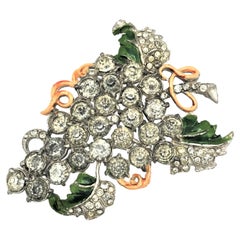 Vintage Traubenbrosche signiert Staret, Emaille und Strass 1940 USA, Rodium