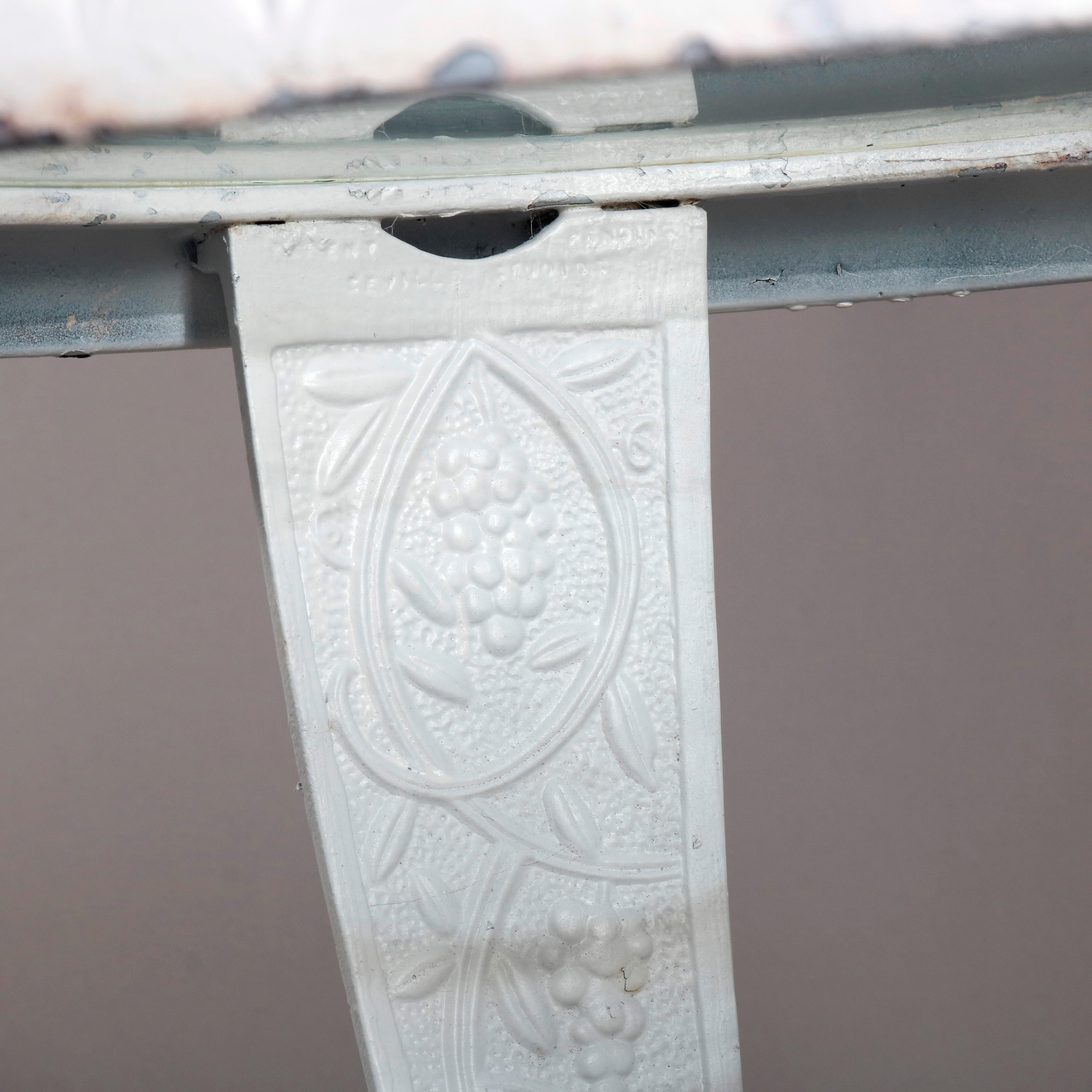 20th Century Vintage Grape and Leaf Cast Iron Glass Top Patio Side Table, circa 1940