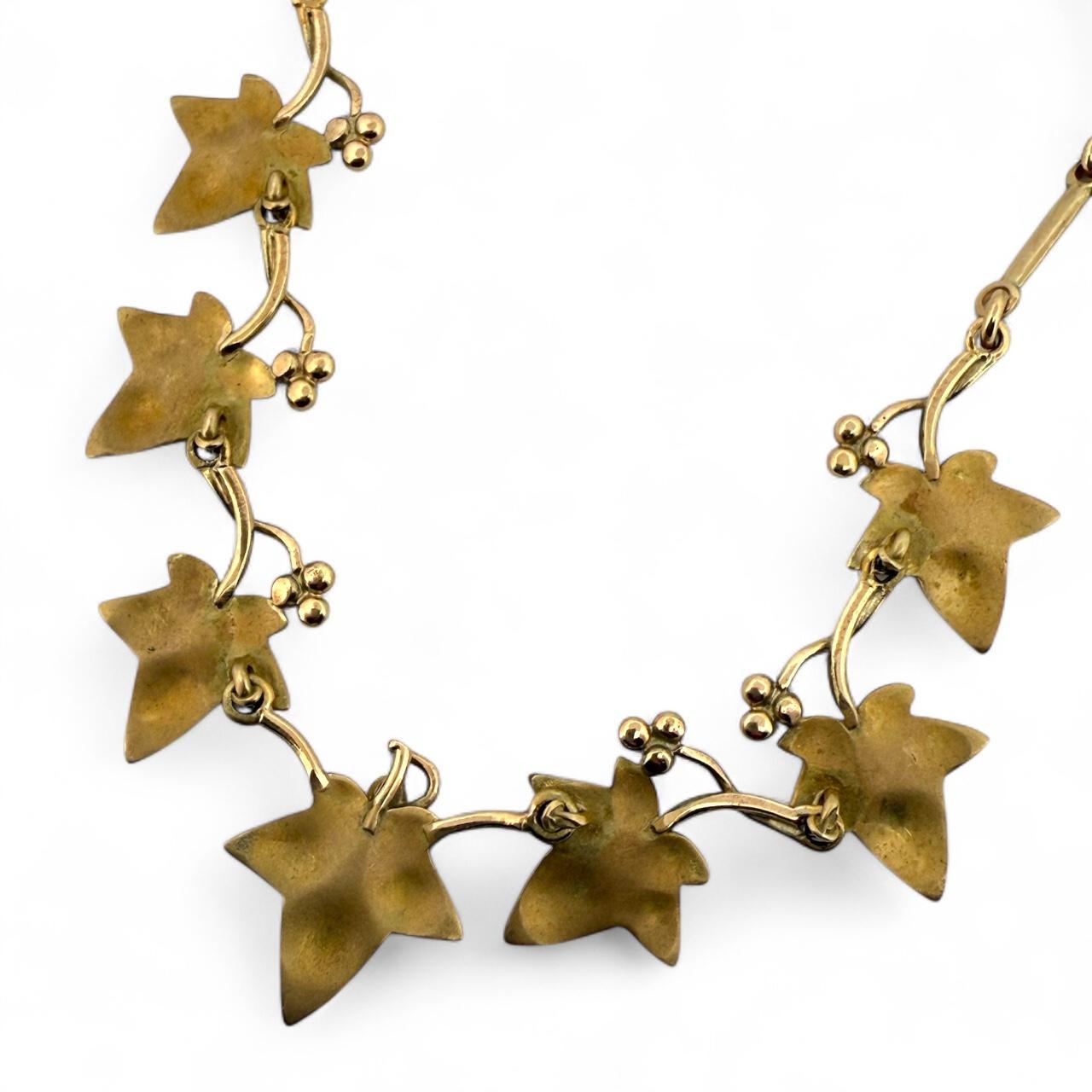 Vintage Grape Leaf Italienisch gemacht Halskette 14K Gelbgold im Angebot 6