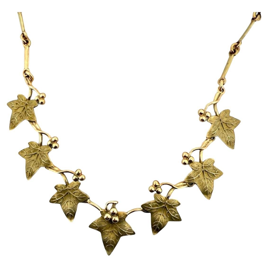 Collana Vintage Grape Leaf Made in Italy in oro giallo 14 carati