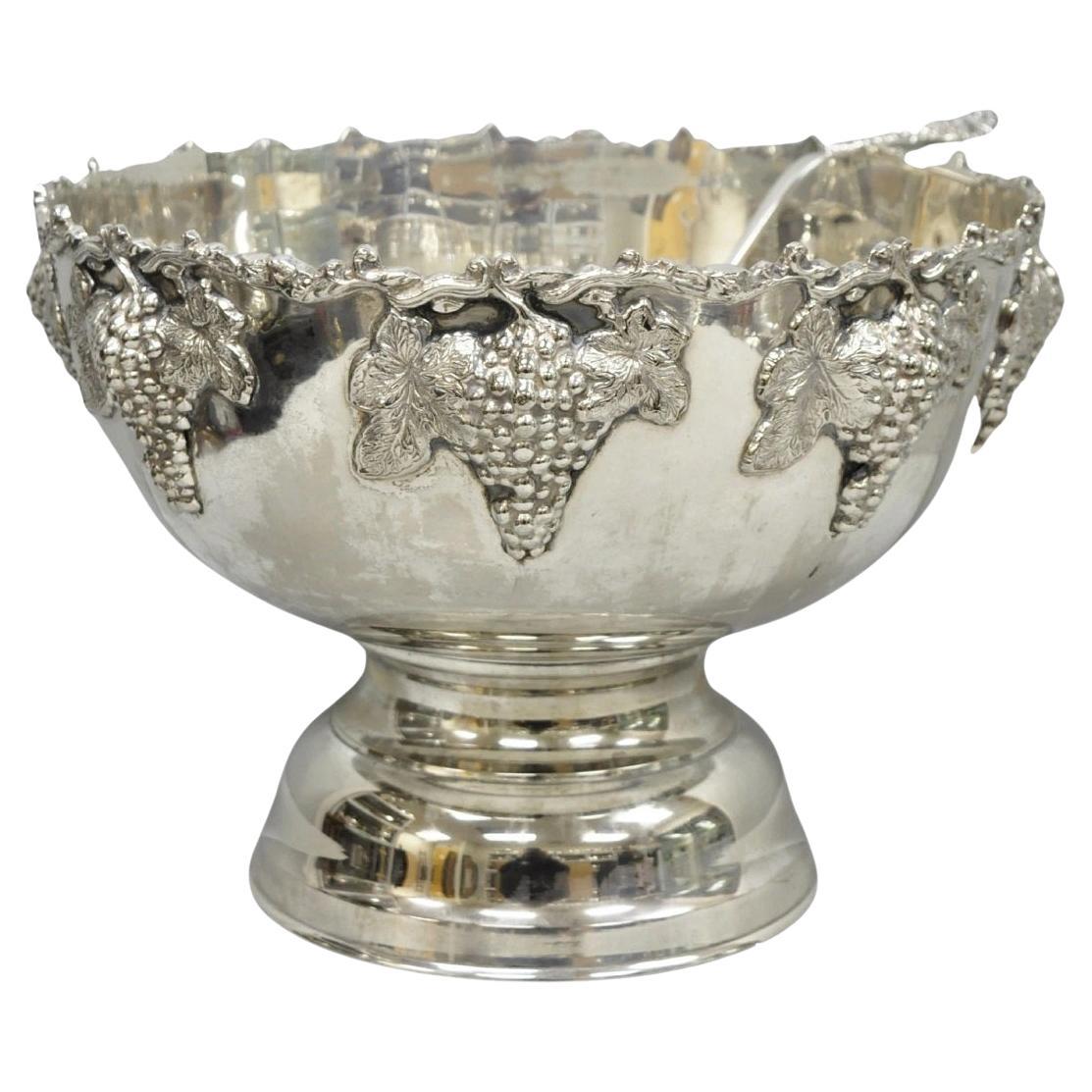 Vintage Racimo de uvas Cubitera con pie bañada en plata Cubitera de hielo para champán