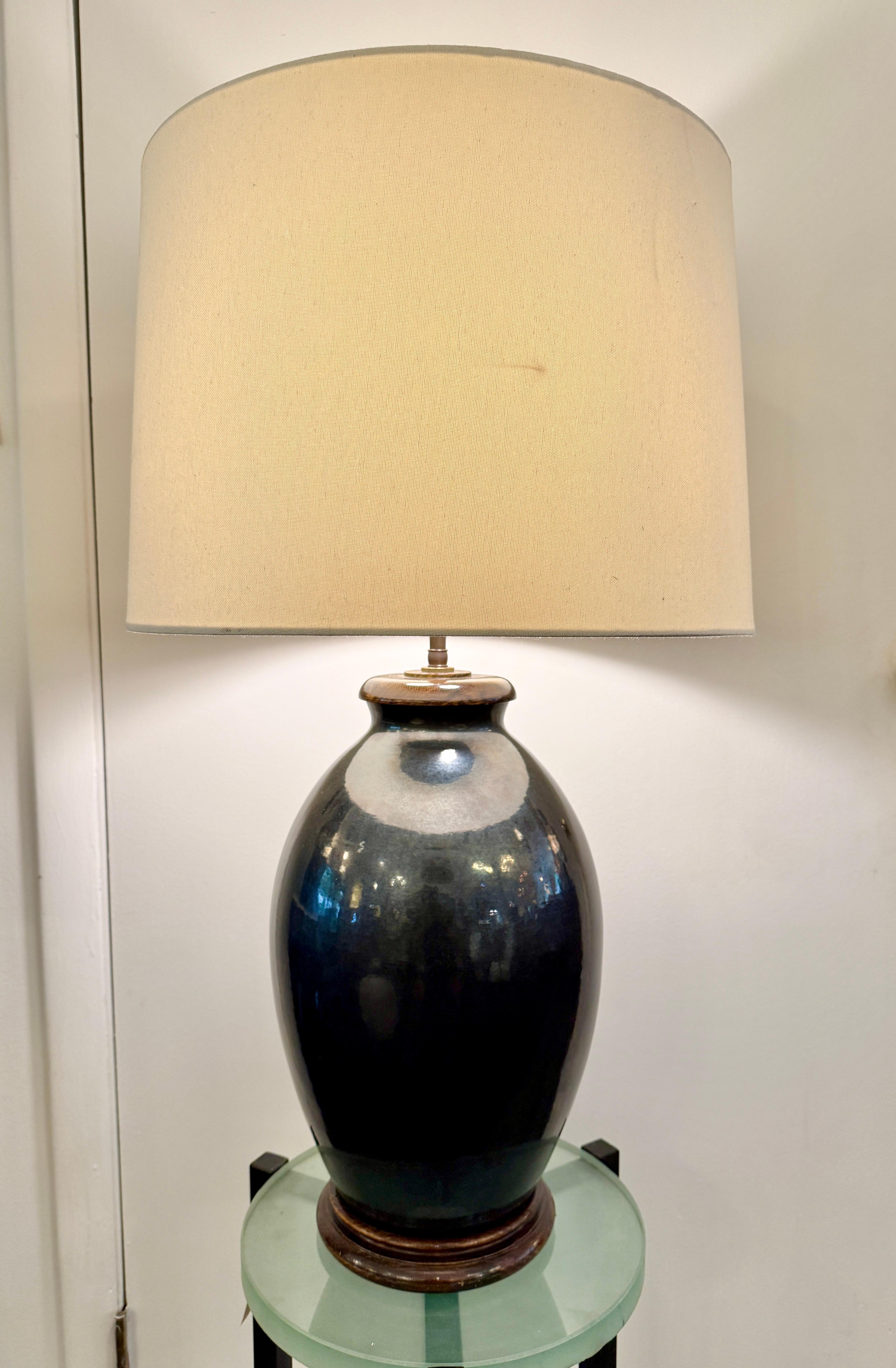 Vintage Graphite Ceramic Table Lamp Bon état - En vente à North Miami, FL