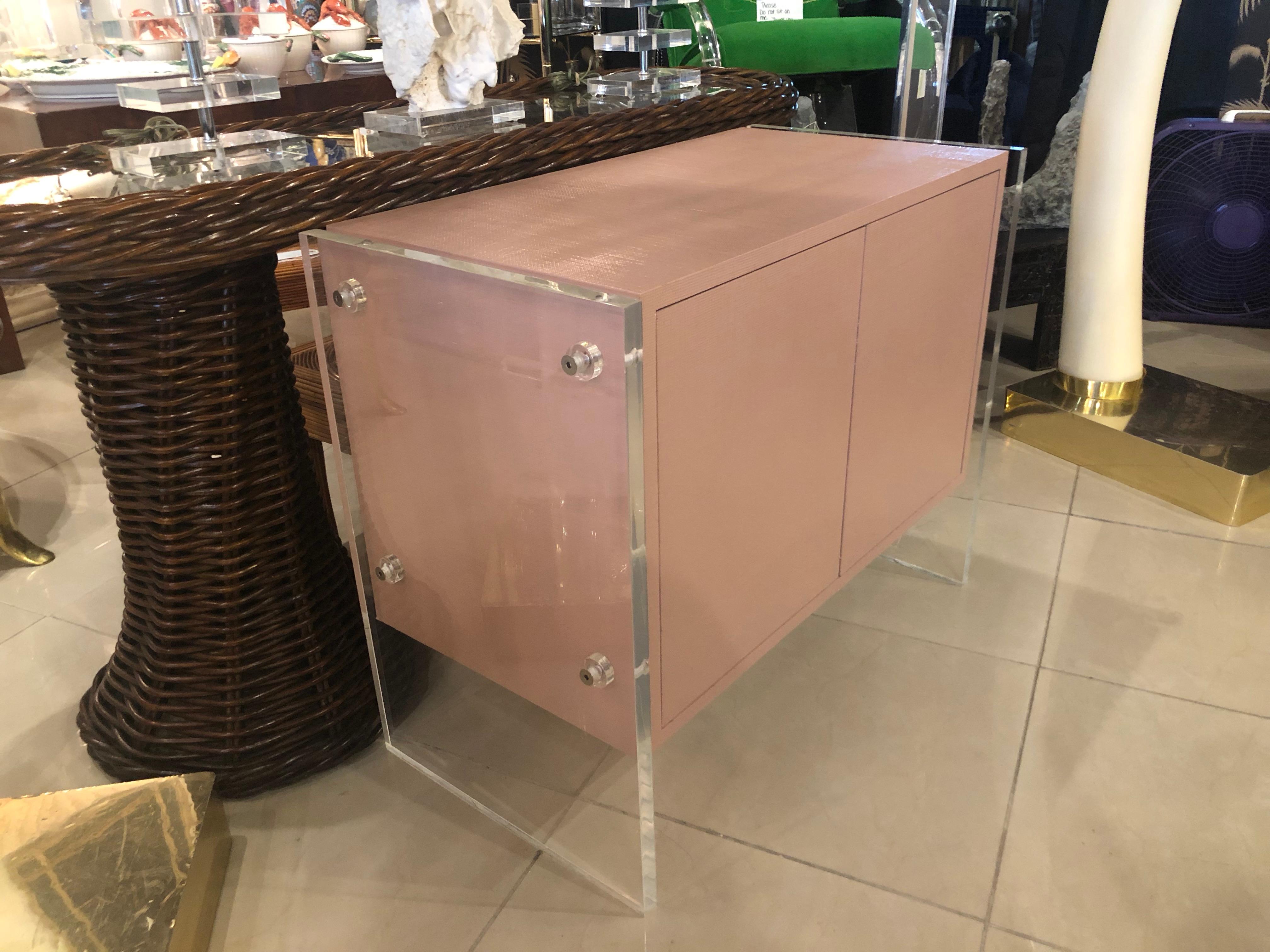 Vintage Grasscloth and Lucite Credenza Cabinet 4