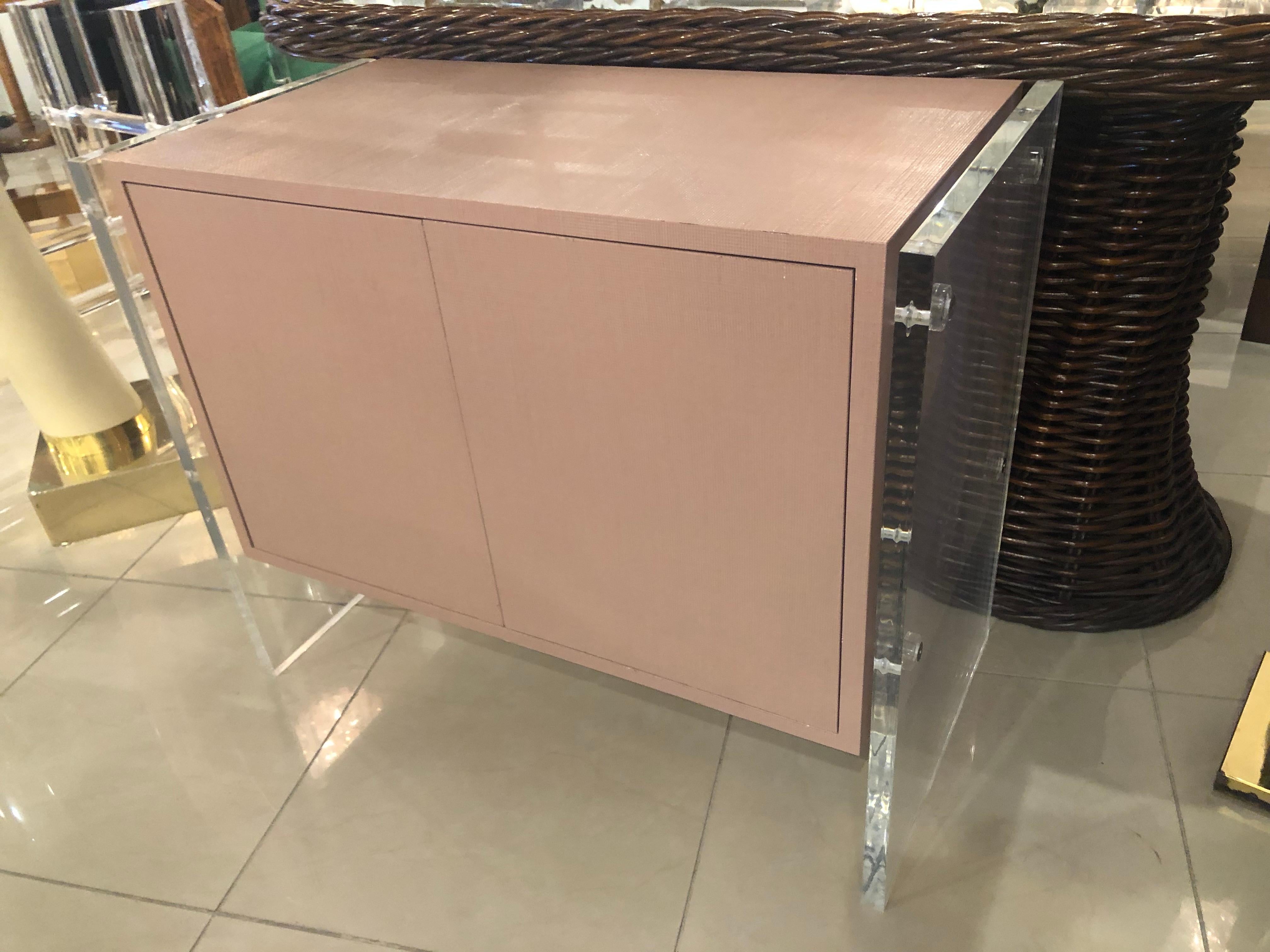 Vintage Grasscloth and Lucite Credenza Cabinet 1