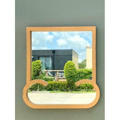Vintage Grasscloth and Wood Wall Mirror