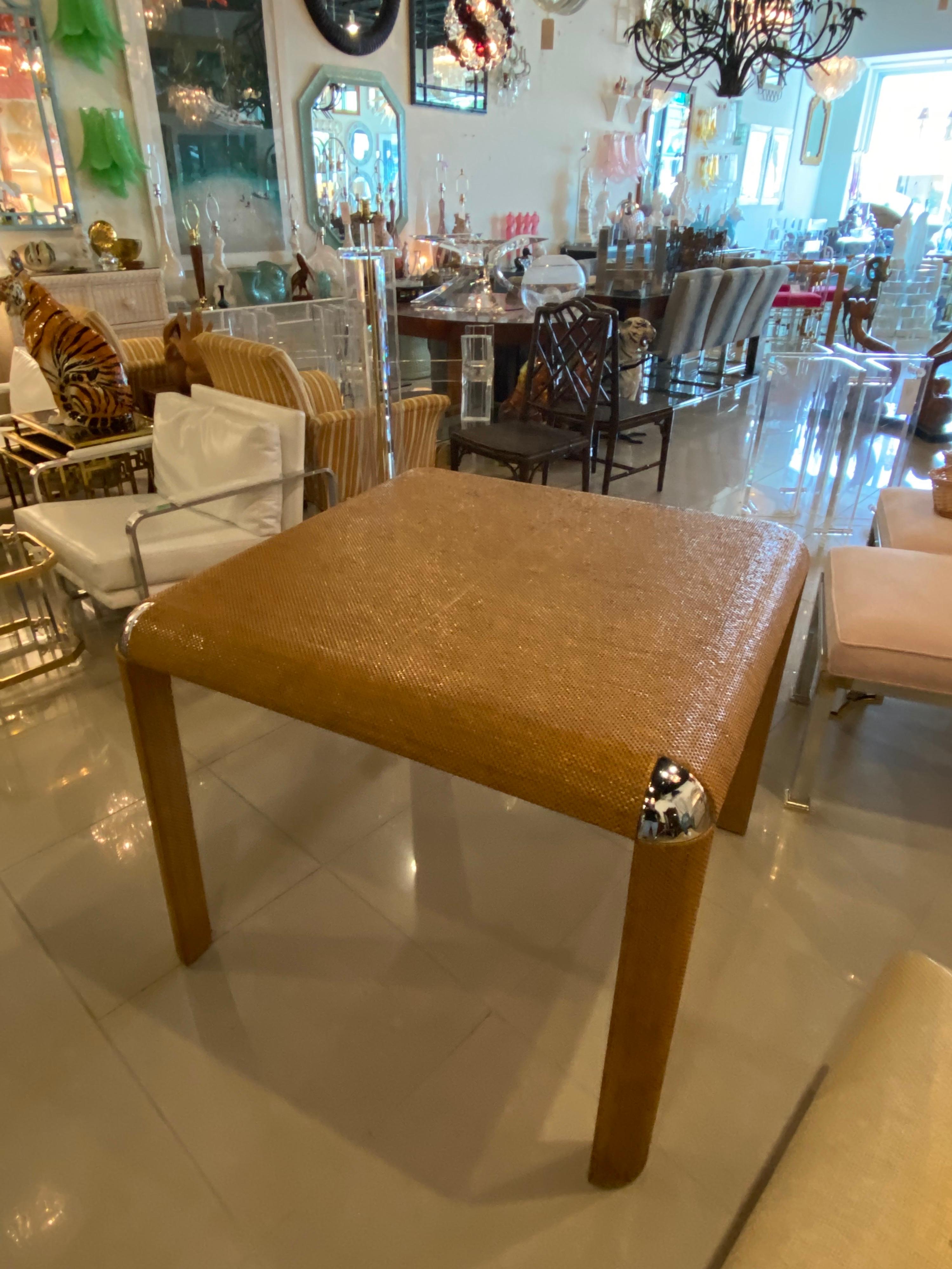 Vintage Grasscloth & Chrome Game or Dining Square Table 6