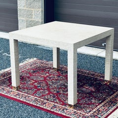 Vintage Grasscloth Covered Parsons Style Breakfast or Game Table With Brass Feet