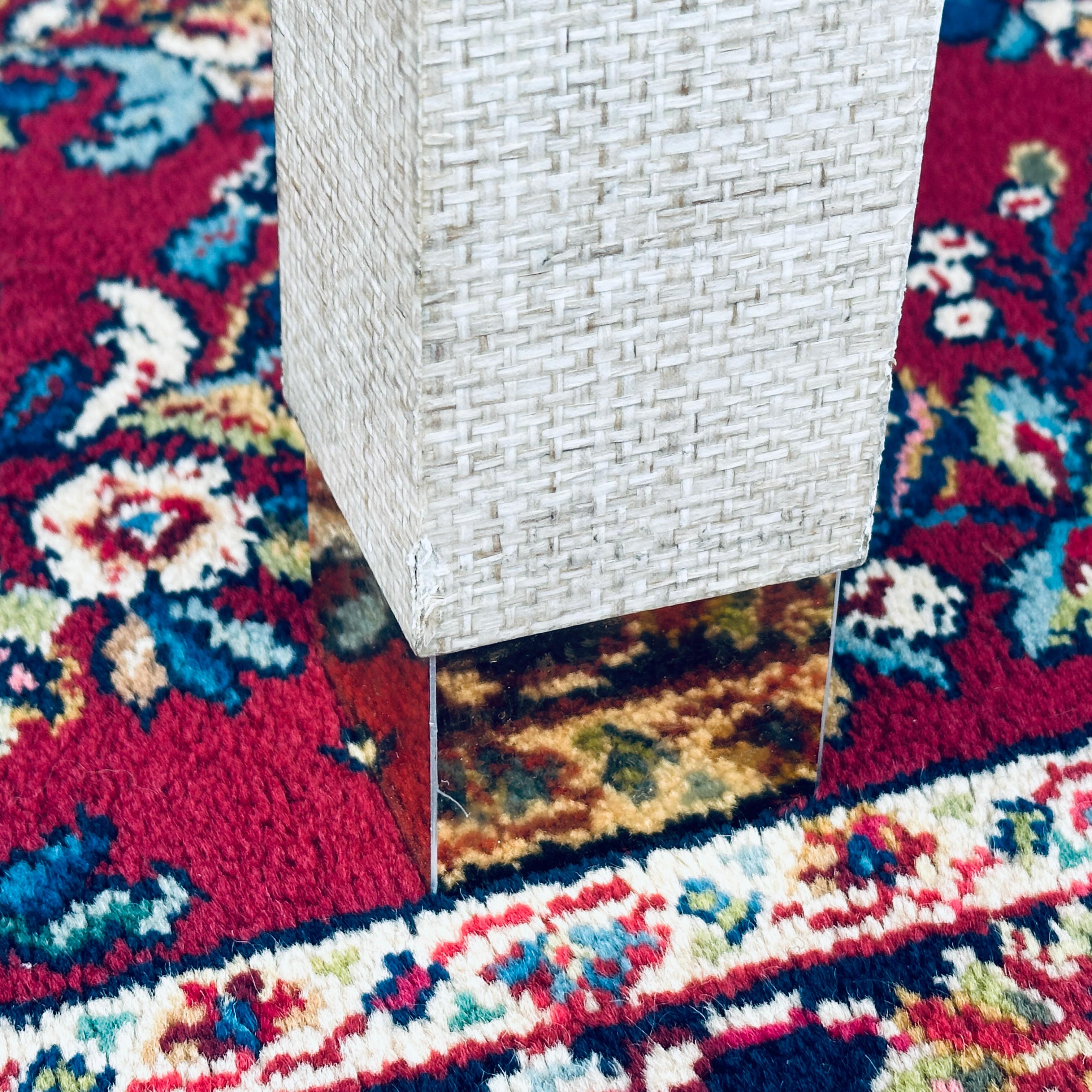 Vintage Grasscloth Covered Parsons Style Breakfast or Game Table With Brass Feet In Good Condition In West Chester, PA