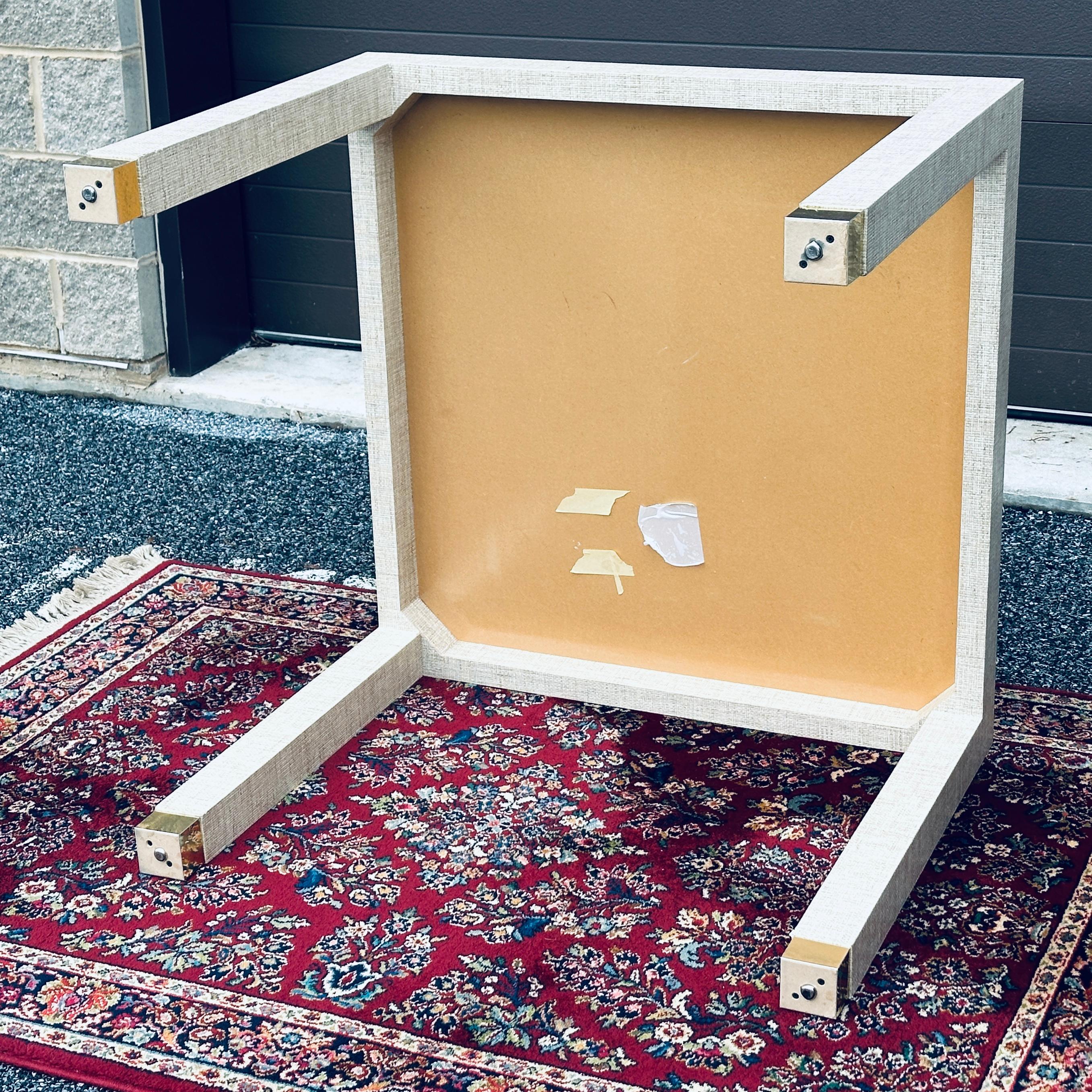 Vintage Grasscloth Covered Parsons Style Breakfast or Game Table With Brass Feet For Sale 3