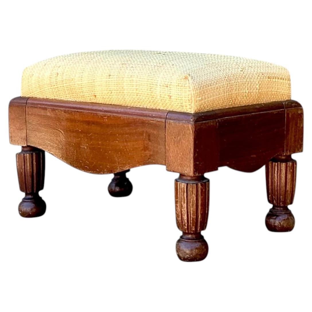 Vintage Grasscloth Footstool For Sale