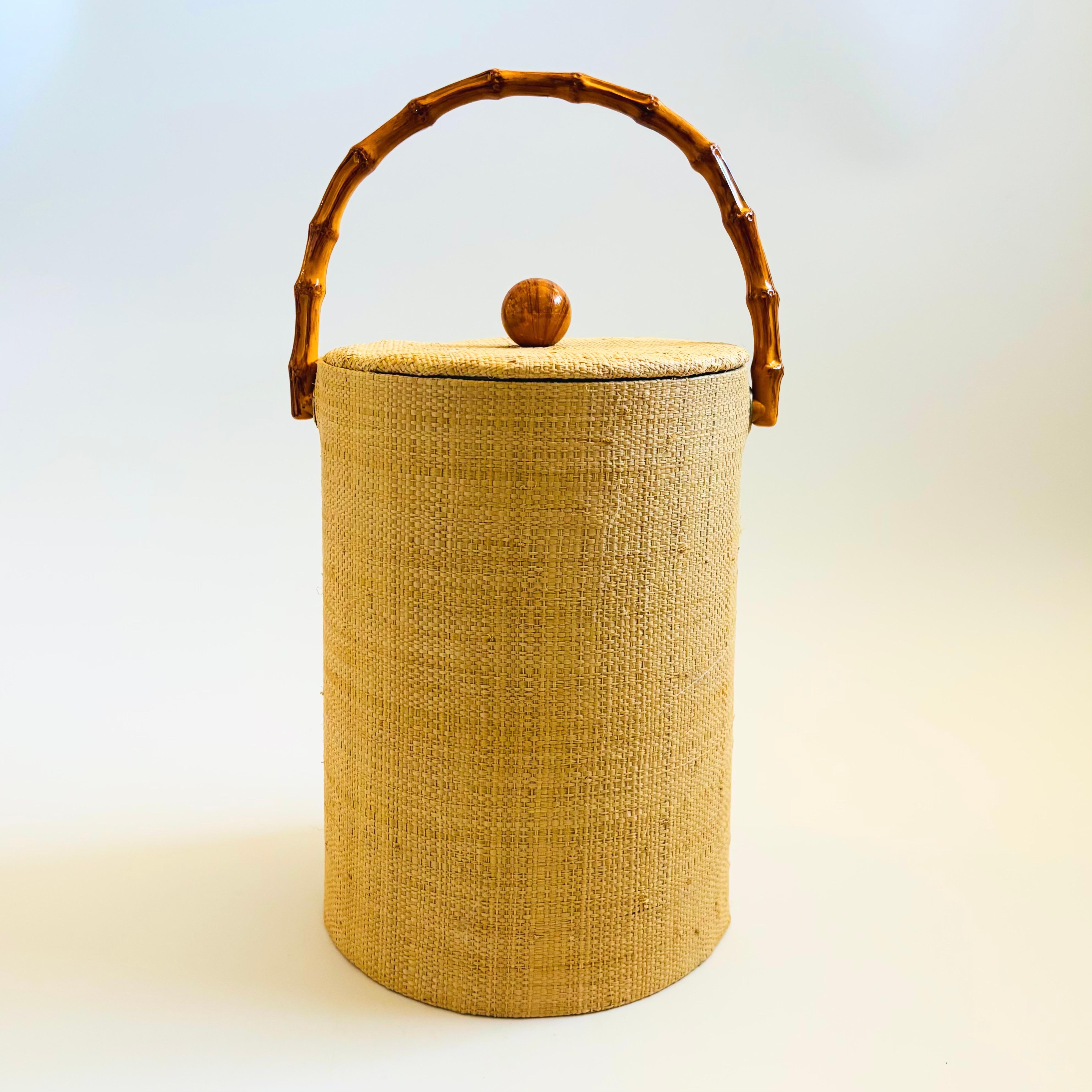 Vintage Grasscloth Ice Bucket For Sale 5