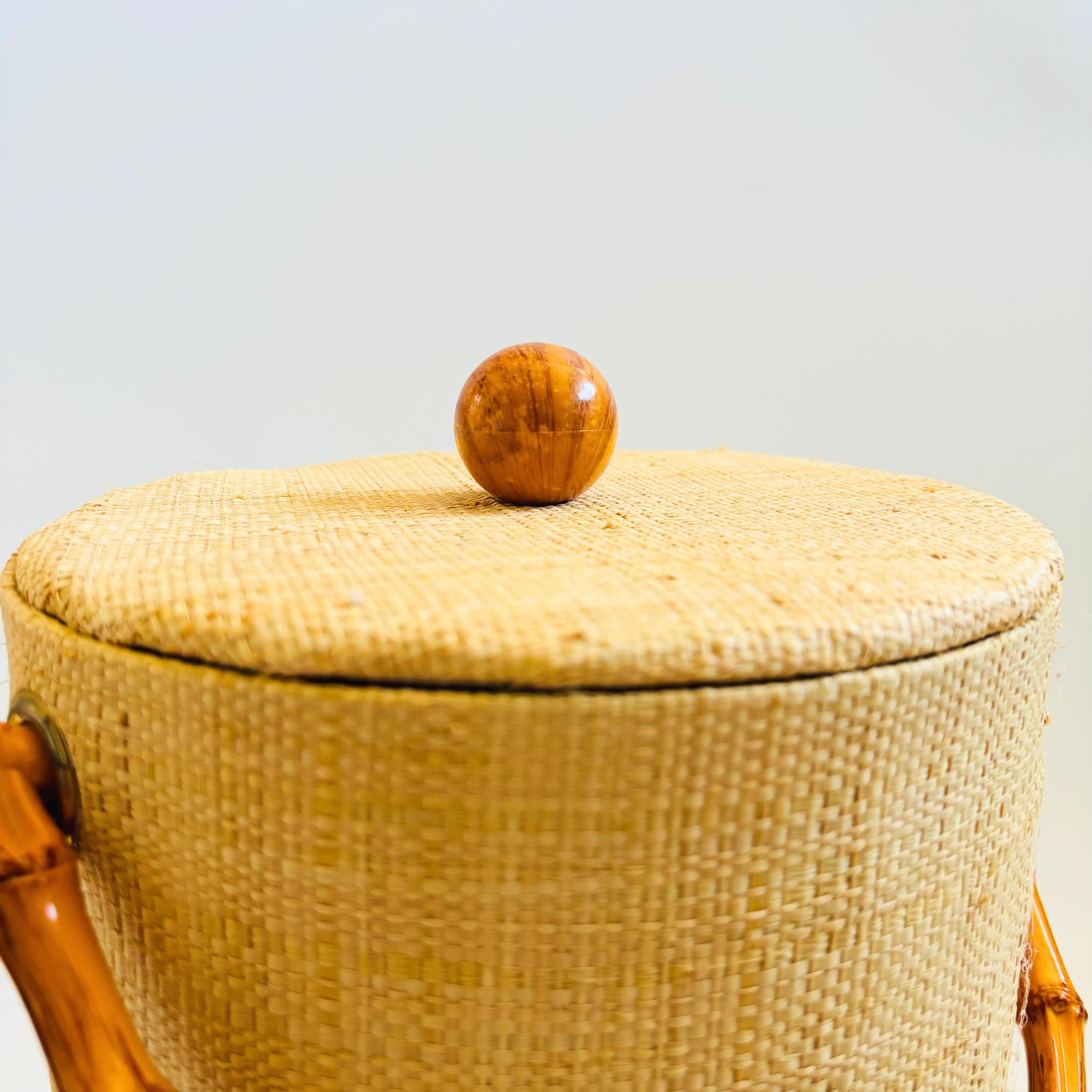 Mid-Century Modern Vintage Grasscloth Ice Bucket For Sale