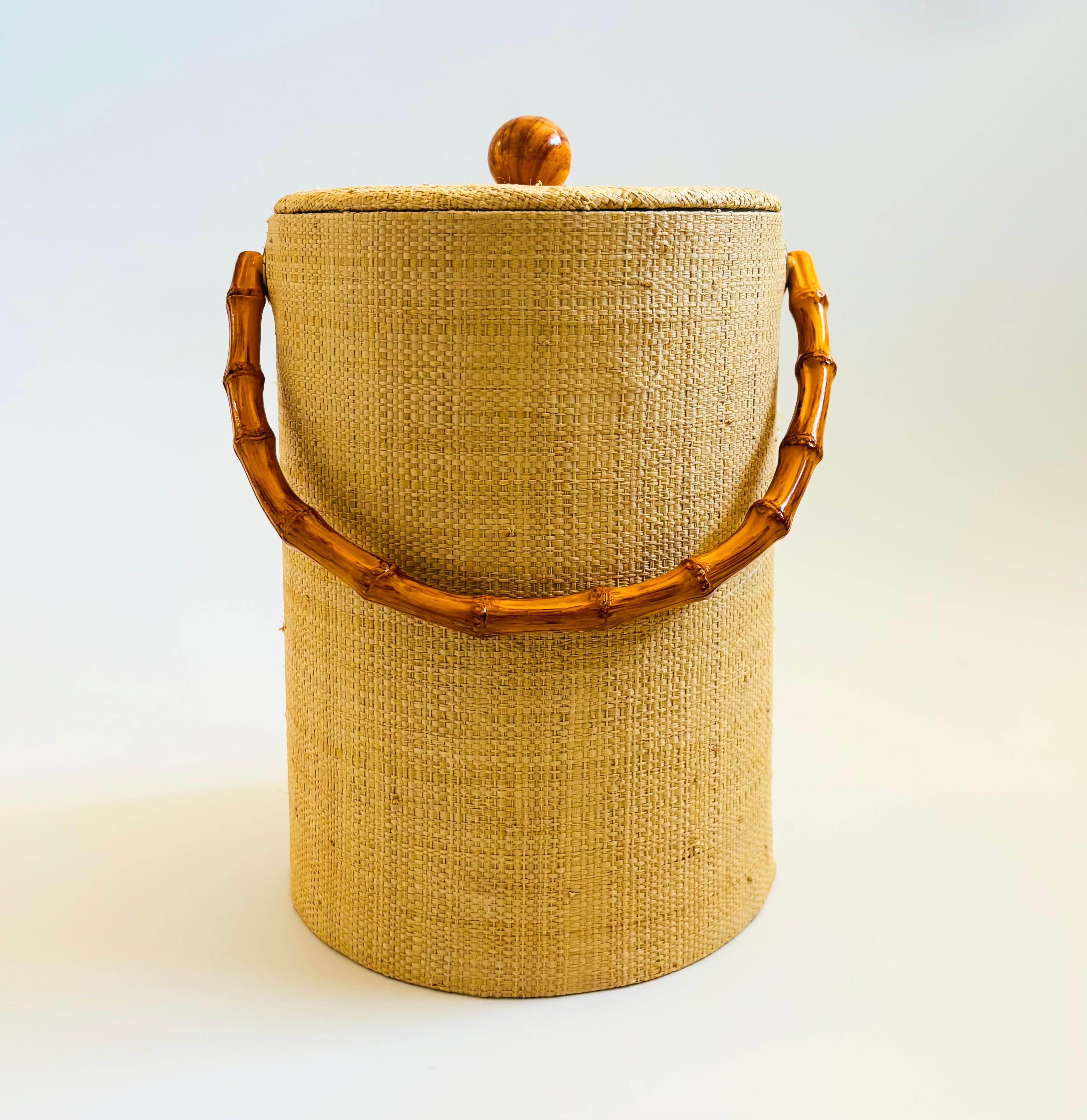 20th Century Vintage Grasscloth Ice Bucket For Sale