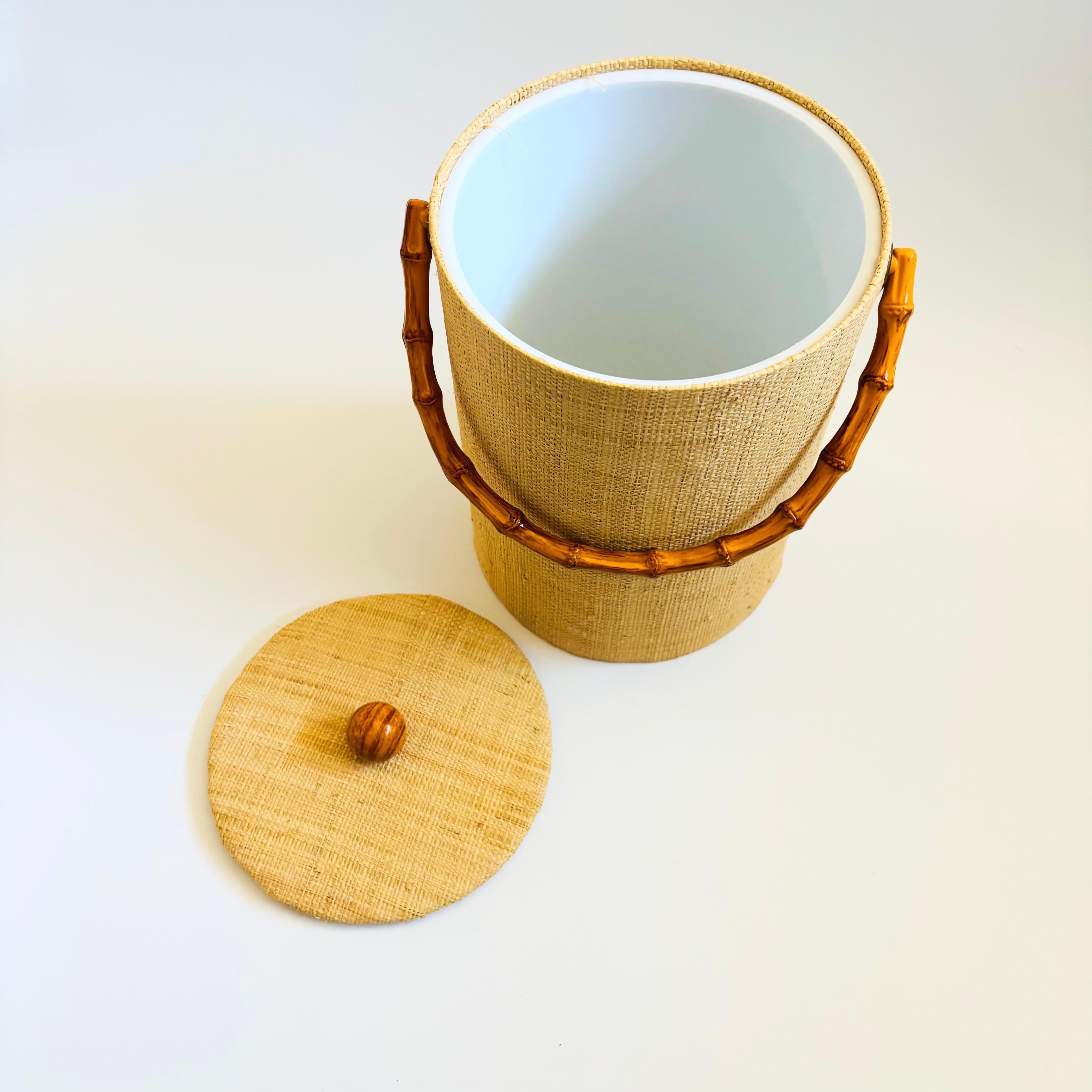 Vintage Grasscloth Ice Bucket For Sale 2