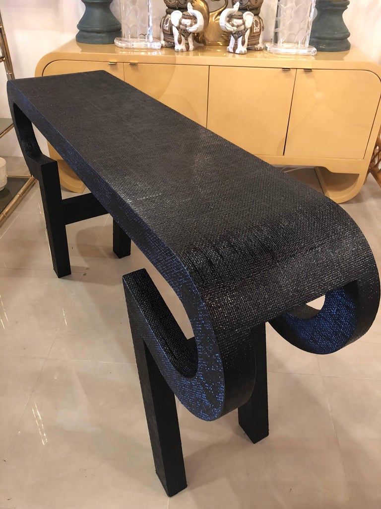 Vintage Grasscloth Lacquered Black Console Table by ...