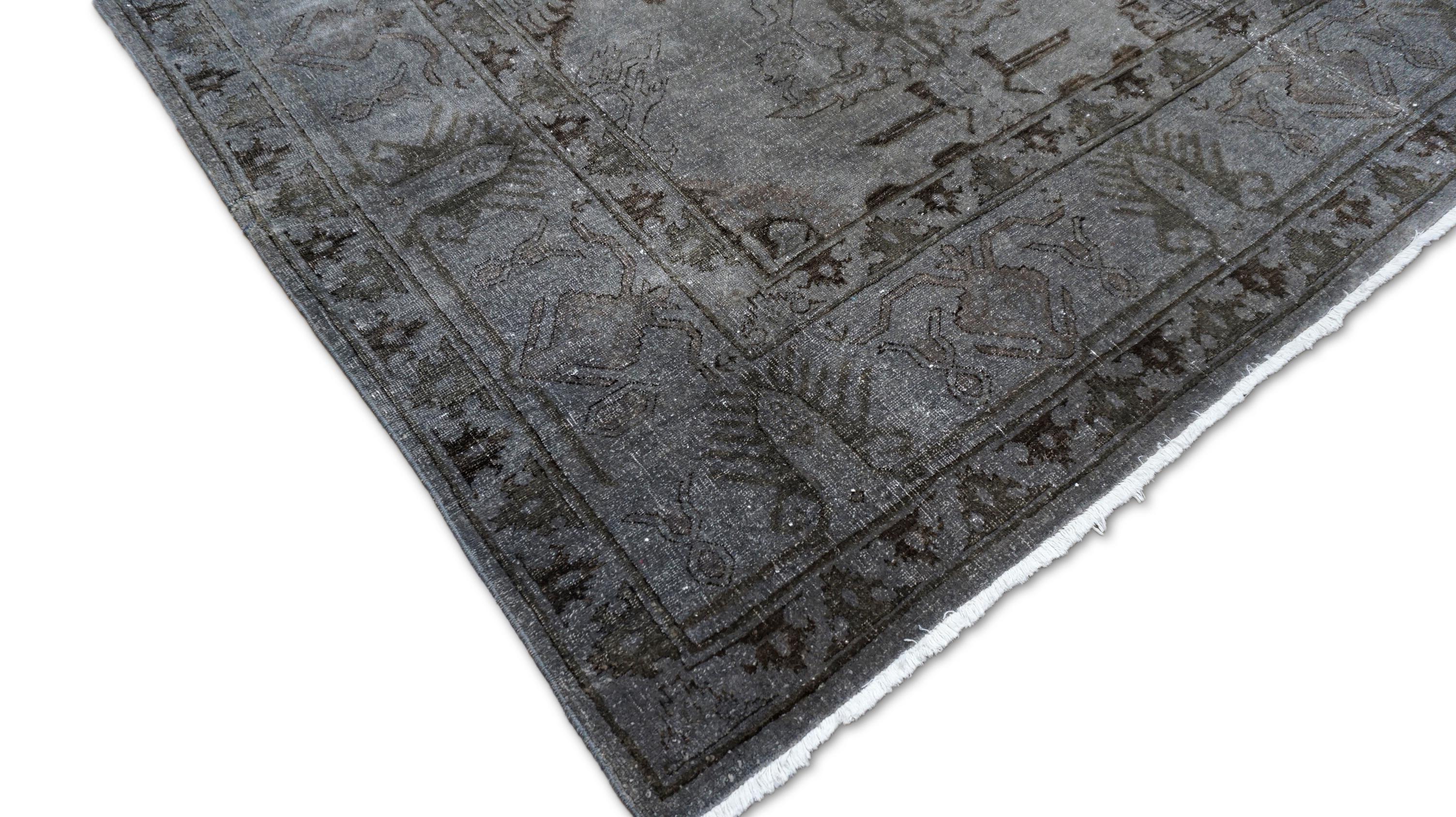 Vintage Gray and Black Hand-Knotted Wool Rug 8'10''x11'10'' In Good Condition For Sale In Torrance, CA